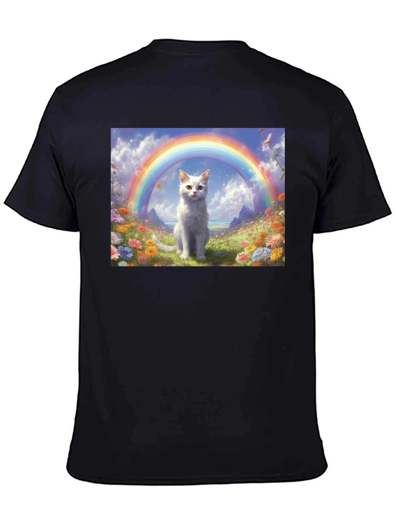Black Cat Rainbow Field T-Shirt - Unique Design view 4