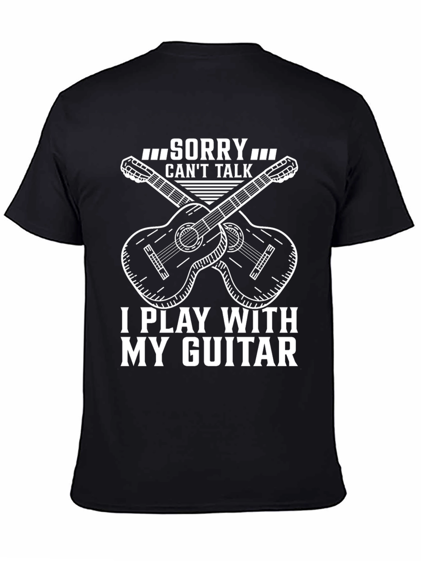 Black Guitar Player T-Shirt: Sorry, Can't Talk view 4