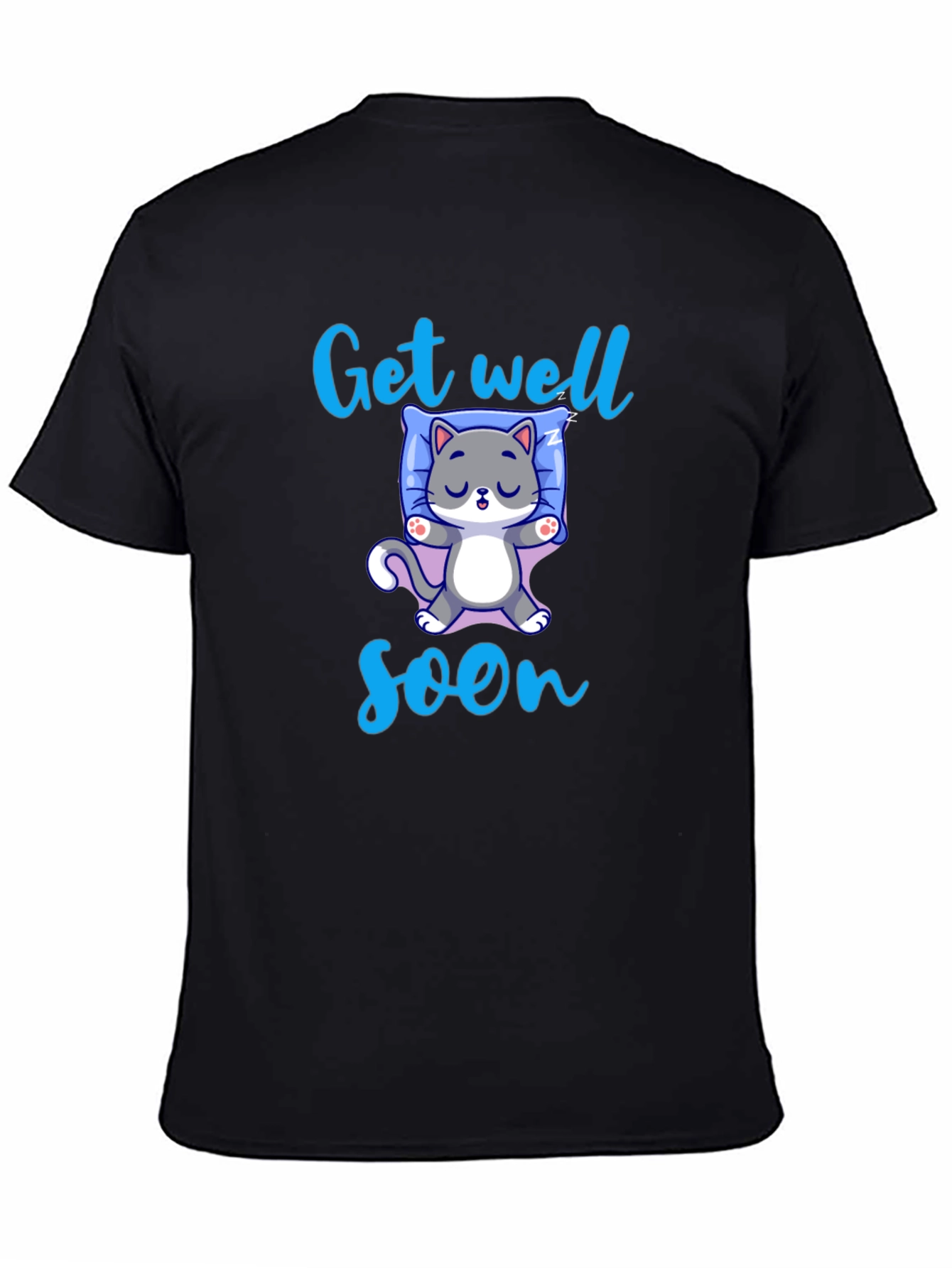 Black Get Well Soon Cute Cat T-Shirt view 4