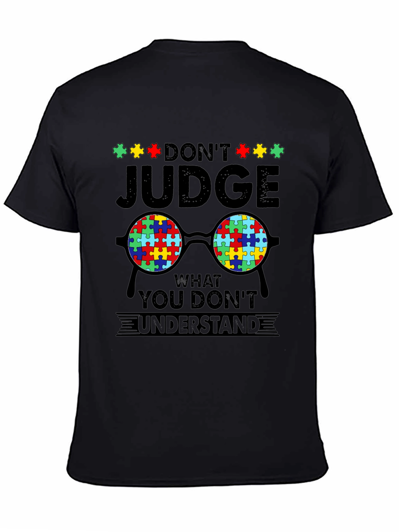 Black Autism Awareness T-Shirt - Don't Judge view 4