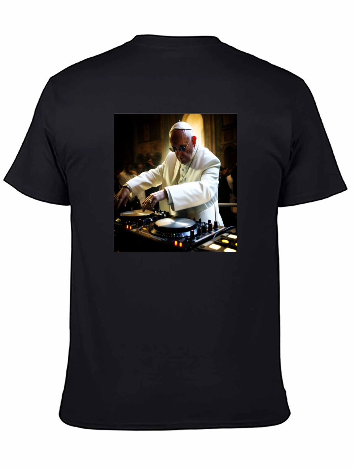 Black DJ Pope Black T-Shirt - Religious Humor view 4