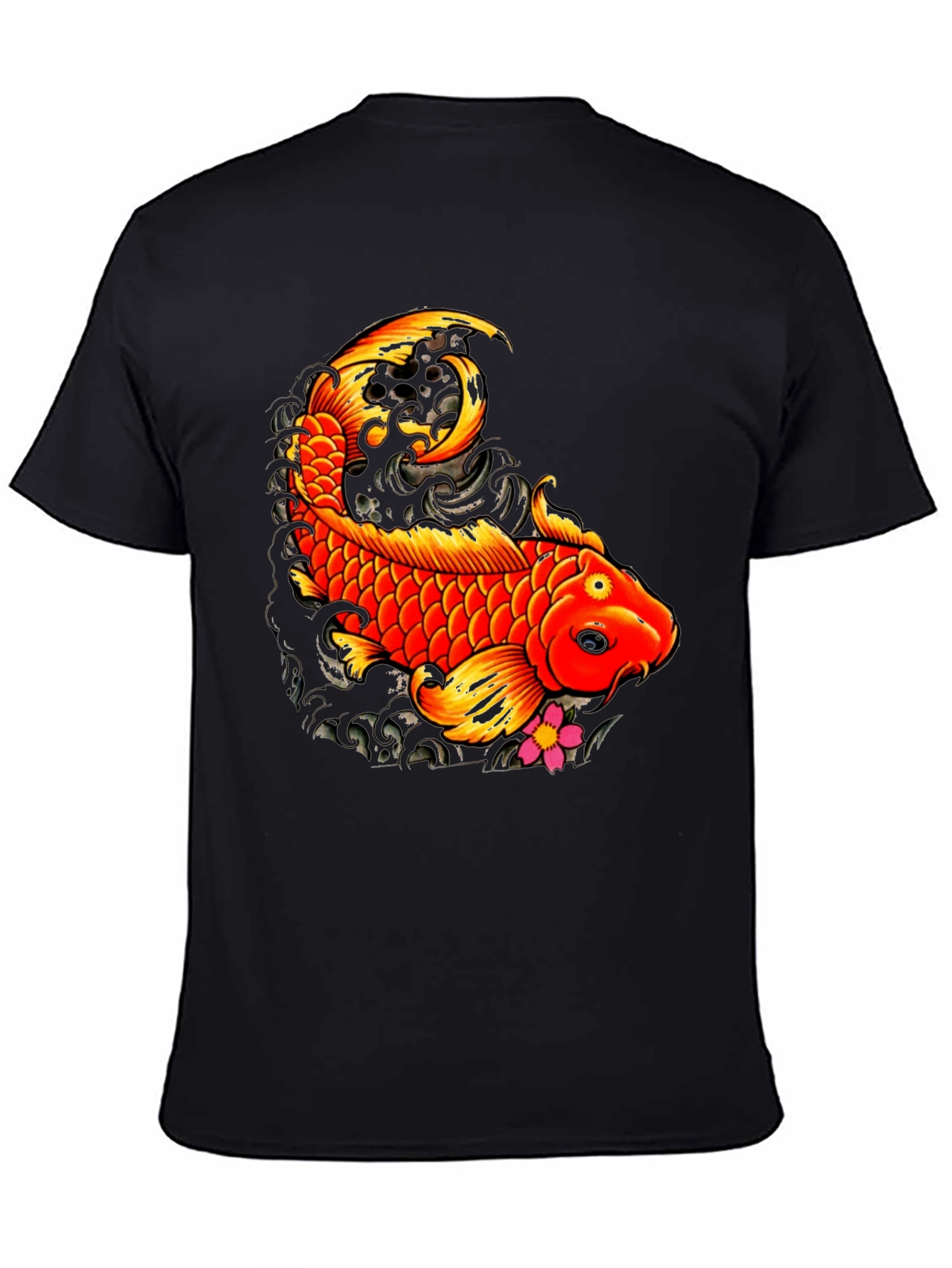 Black Koi Fish Graphic Tee - Black Casual T-Shirt view 4
