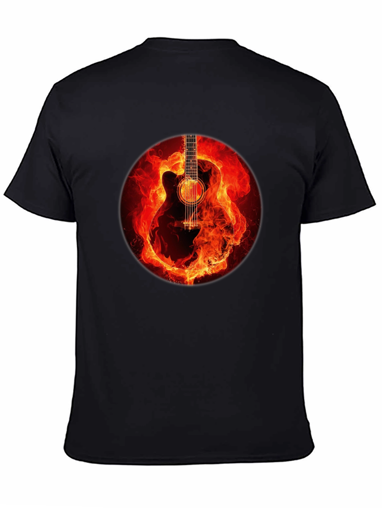 Black Fiery Guitar Graphic Tee - Black Cotton Blend view 4