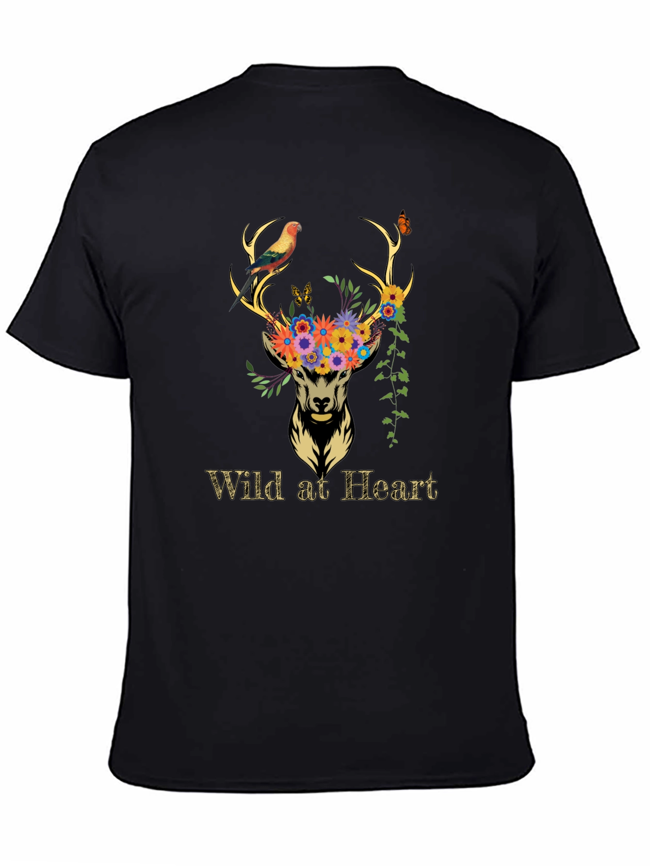 Black Wild at Heart Deer Graphic Tee - Black view 4