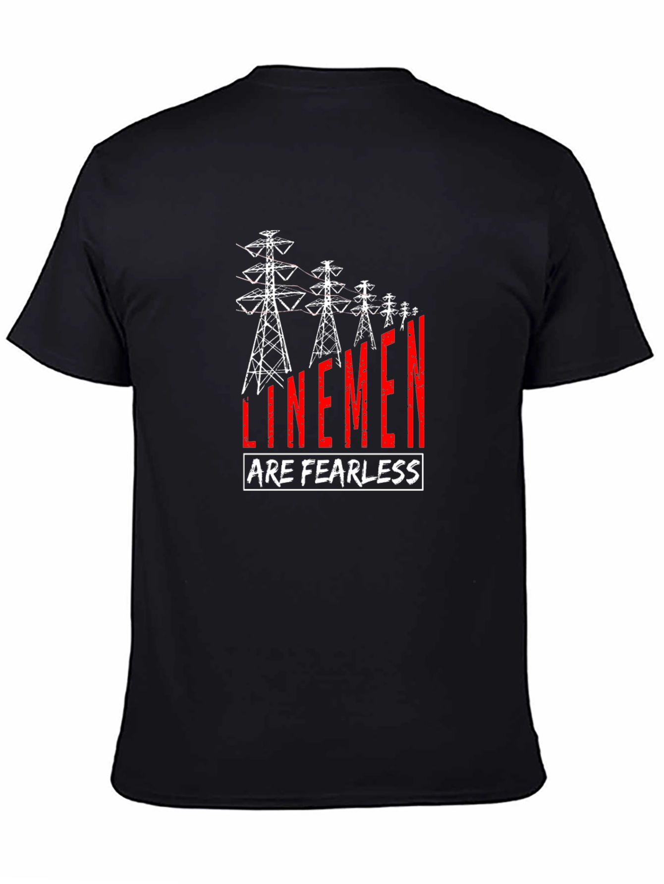 Black Linemen Are Fearless T-Shirt - Black Crew Neck Tee view 4