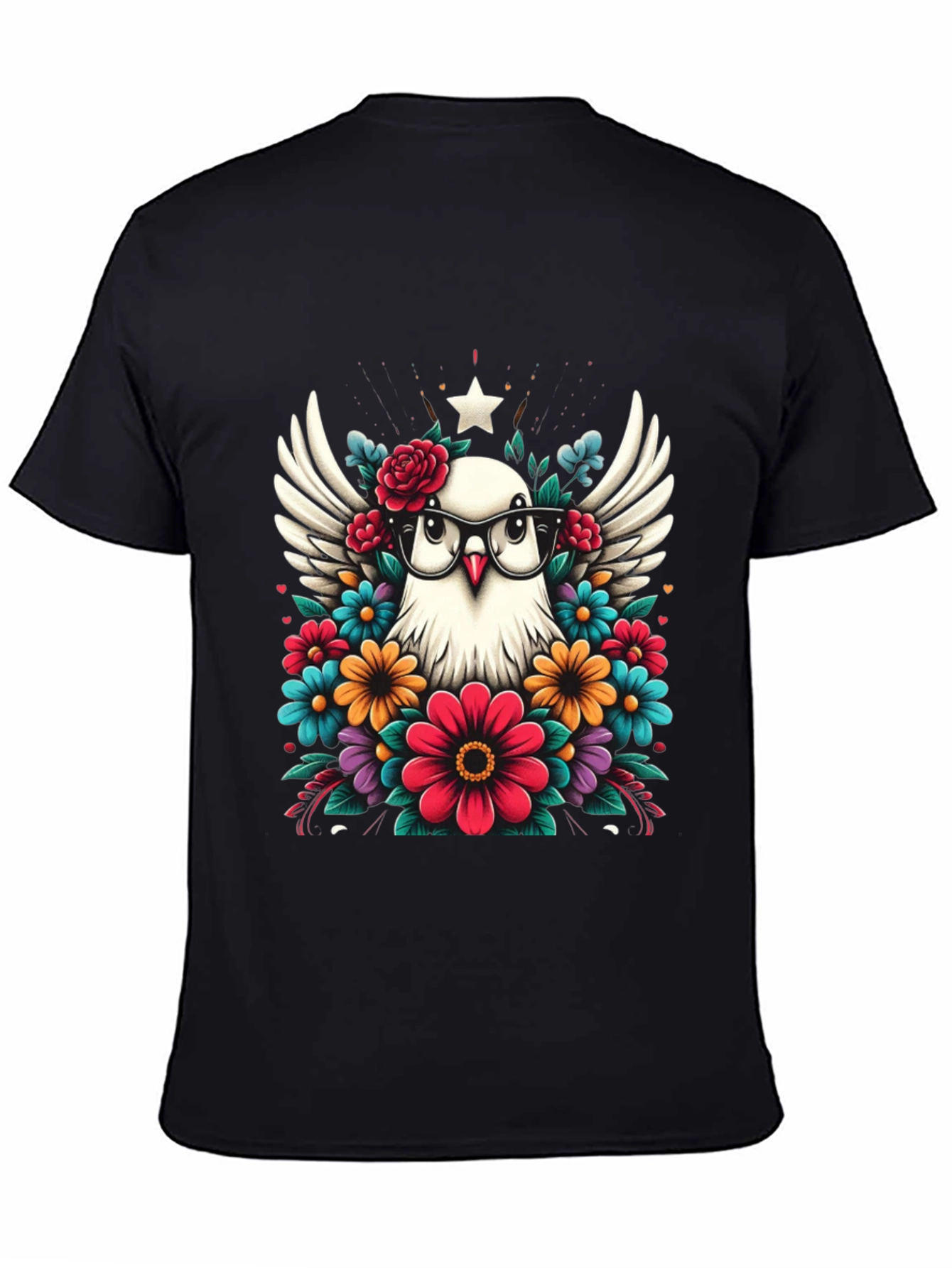Black Dove with Floral Glasses Graphic Tee view 4