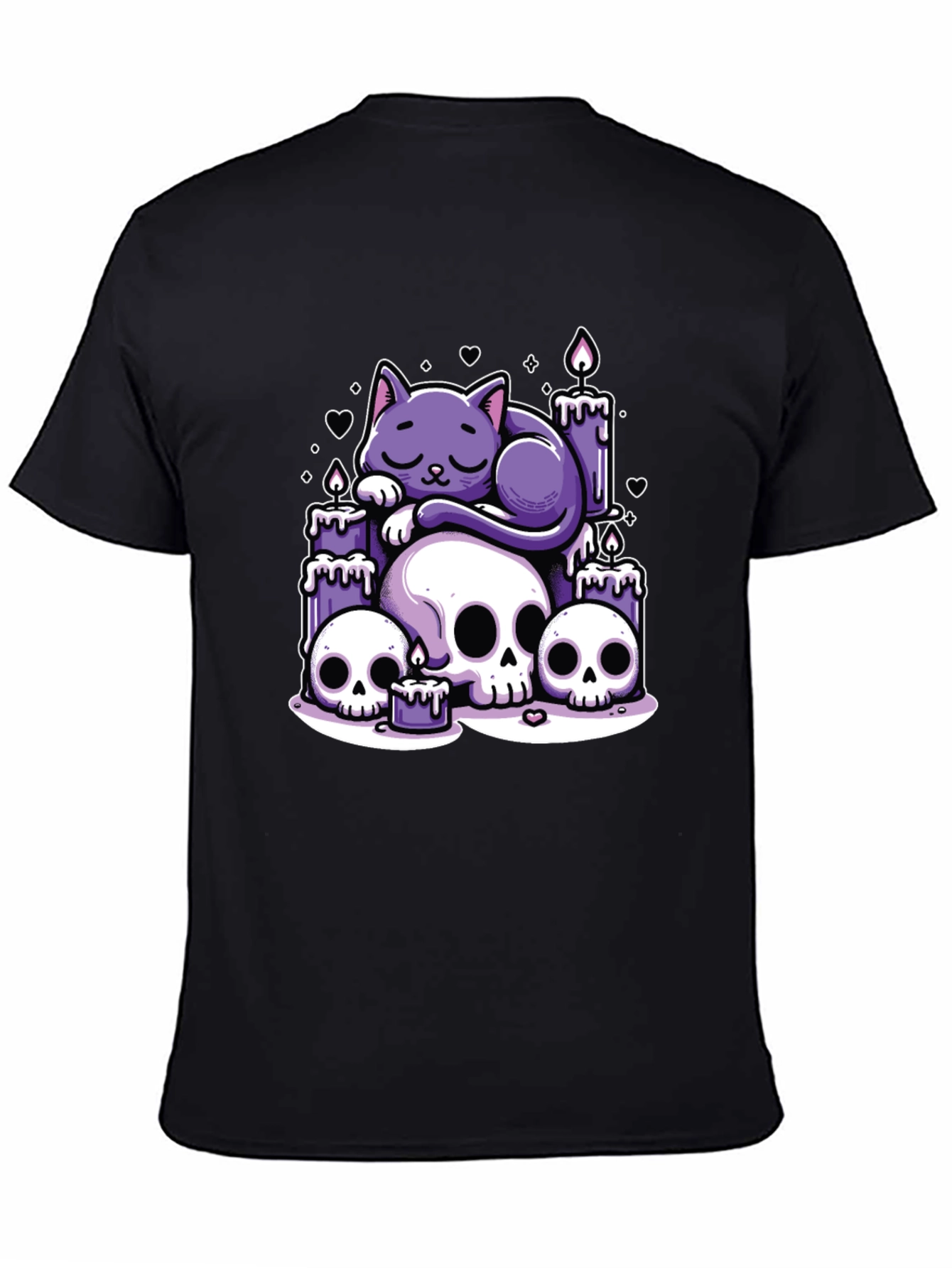 Black Gothic Cat Skull Candle Graphic Tee view 4