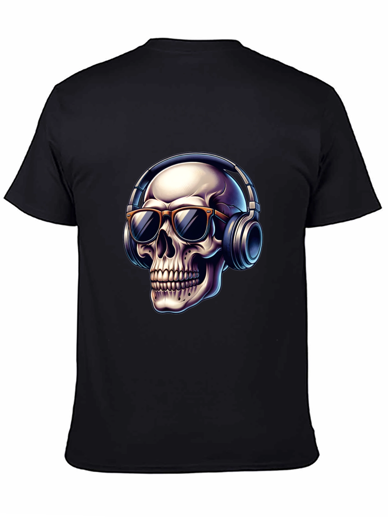 Black Skull with Headphones Graphic T-Shirt - Cool Design view 4