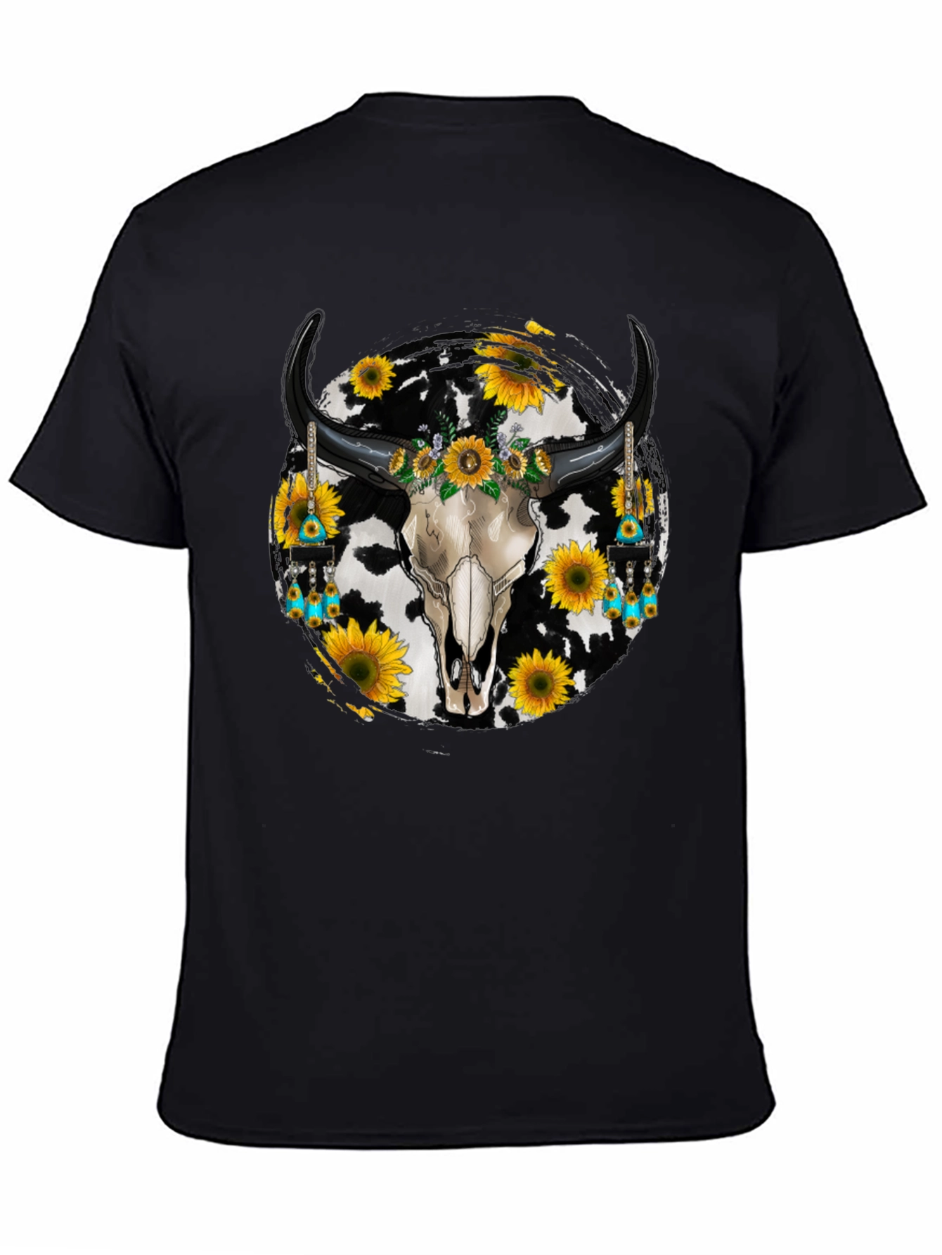 Black Cow Skull Sunflower Graphic Tee view 4