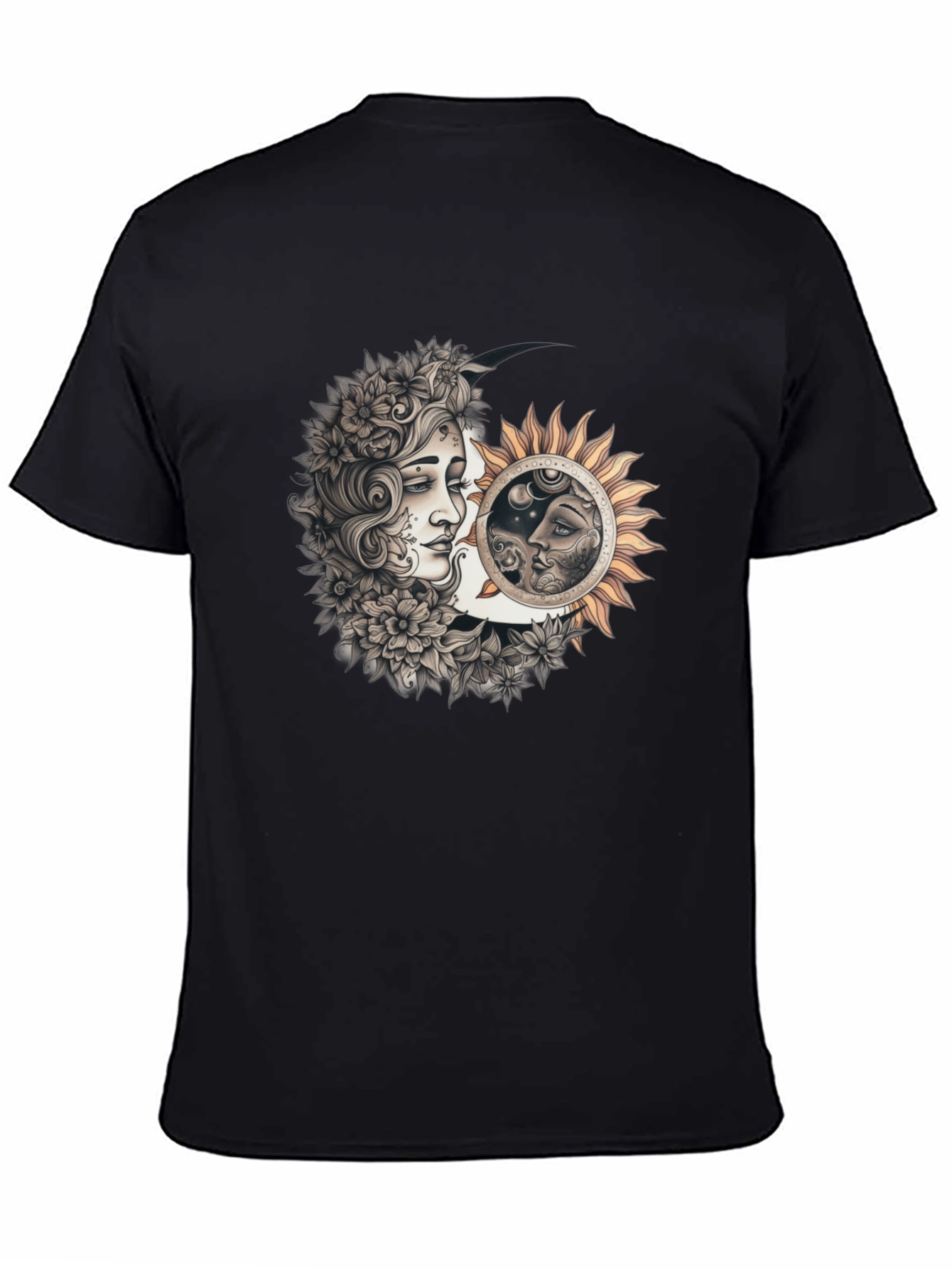 Black Celestial Moon & Sun Graphic Tee - Unisex Black T-Shirt view 4