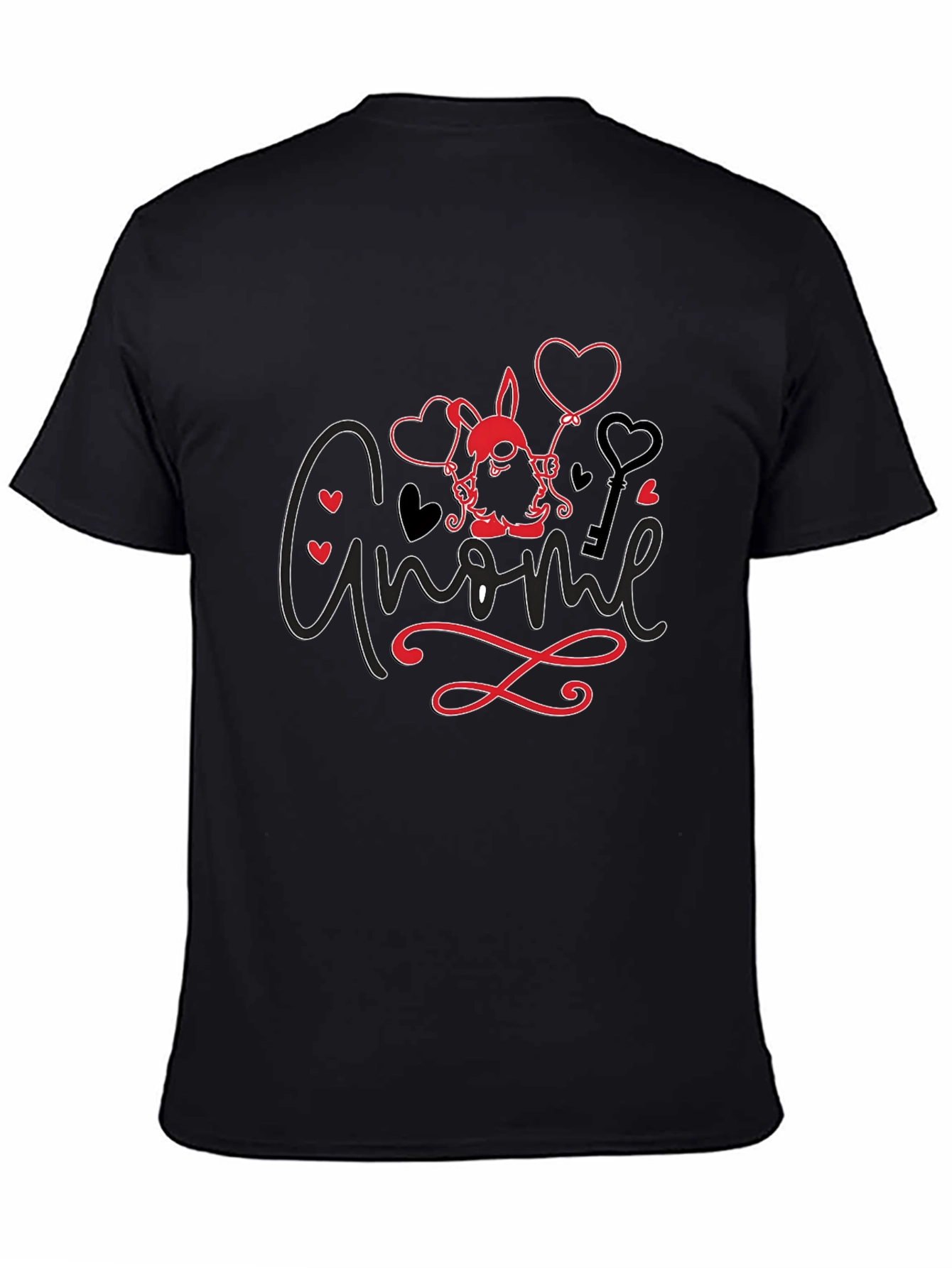 Black Gnome Valentine T-Shirt - Love Heart Key Design view 4