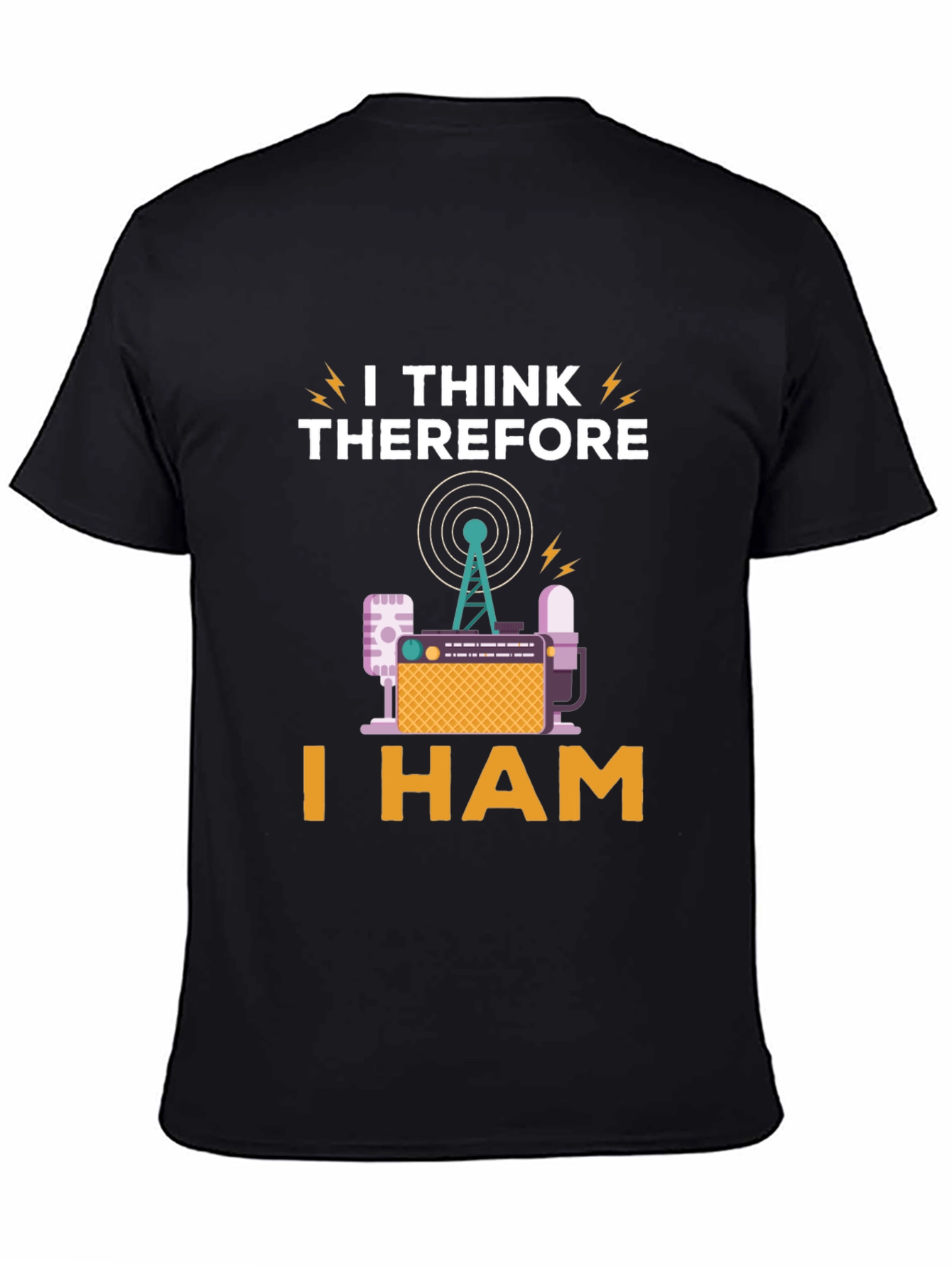 Black I Think Therefore I Ham Radio T-Shirt view 4