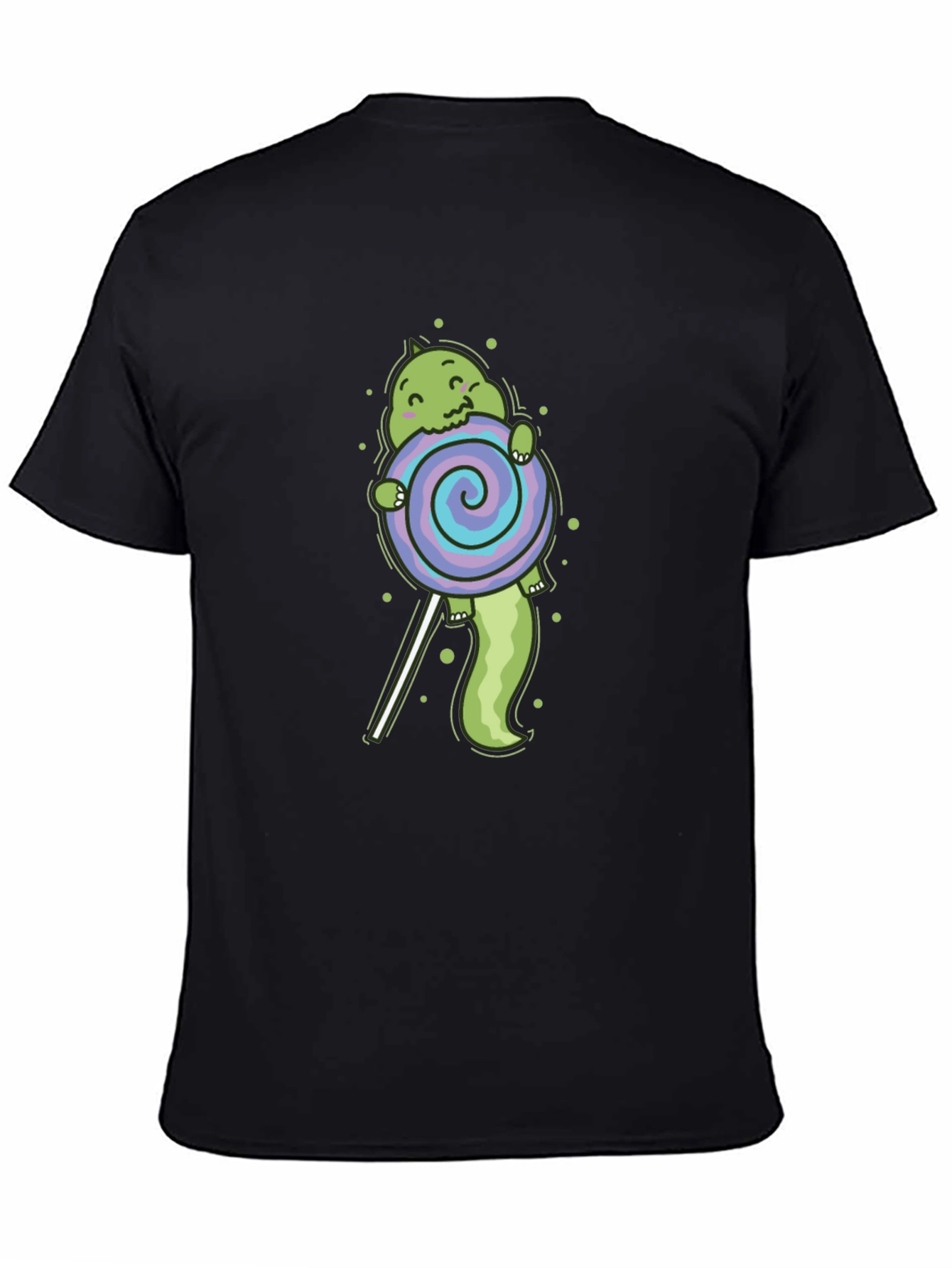 Black Cartoon Dinosaur Lollipop Graphic T-Shirt view 4