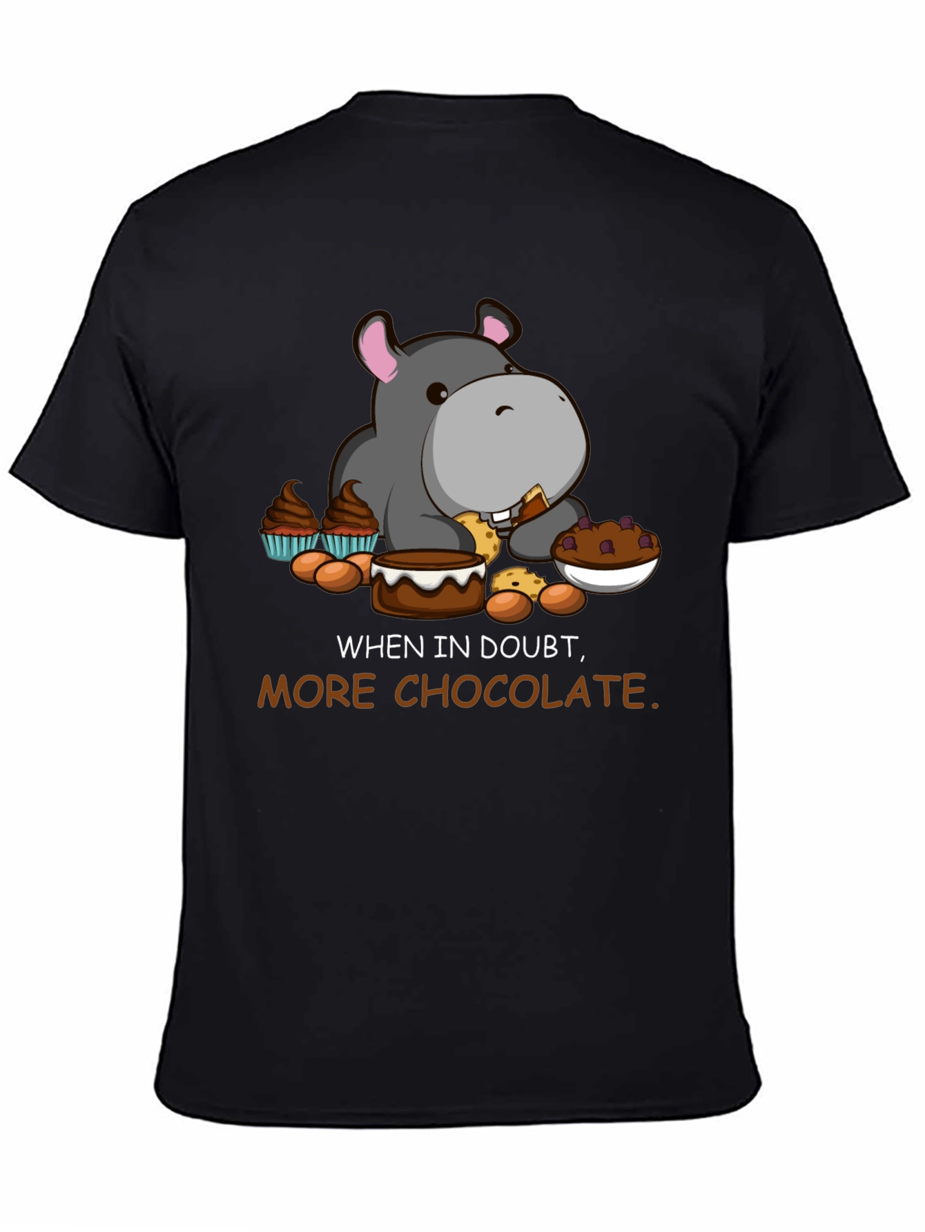 Black Chocolate Hippo T-Shirt - Funny Cartoon Tee view 4