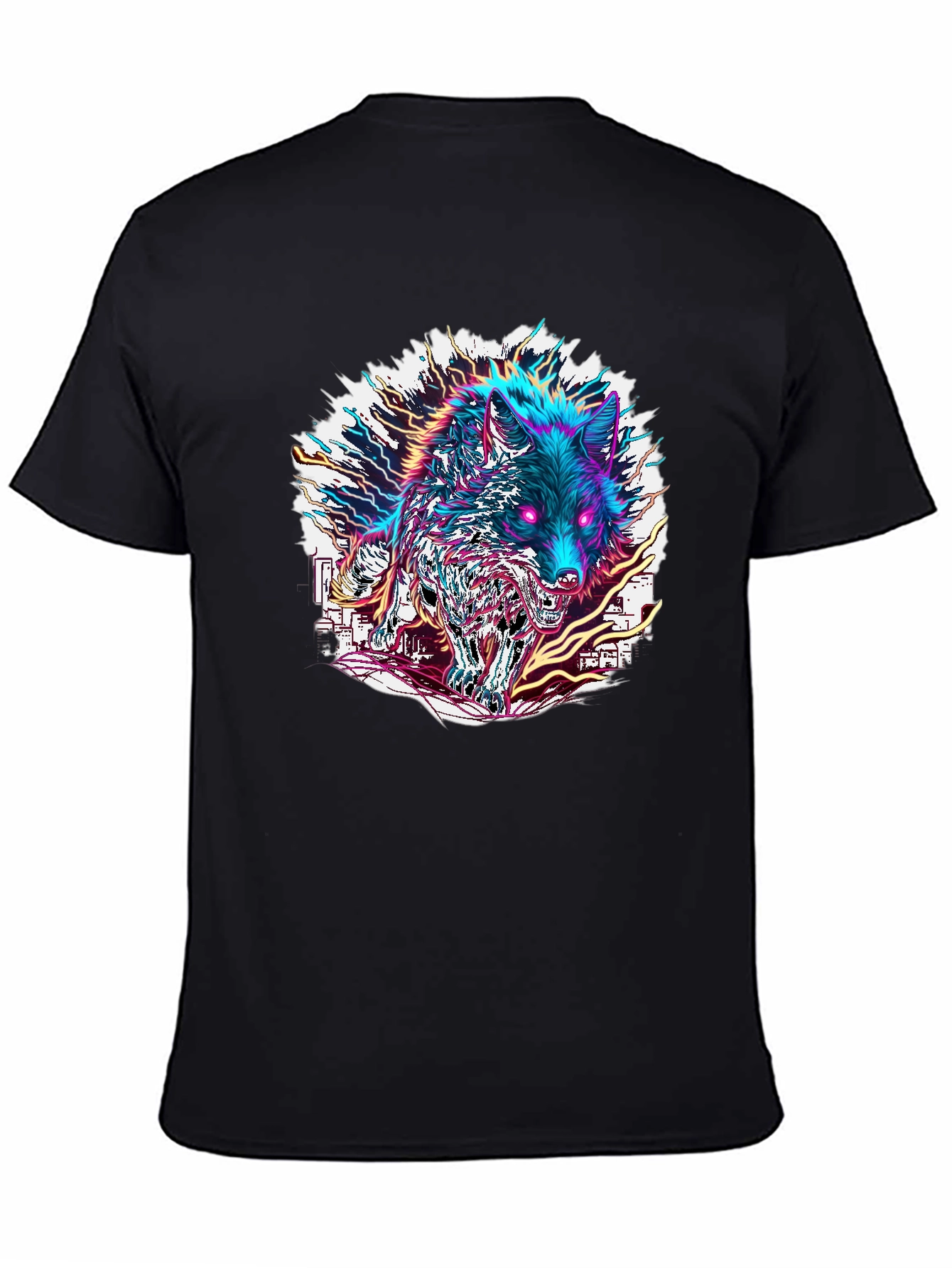 Black Neon Wolf Graphic Tee - Bold Style view 4