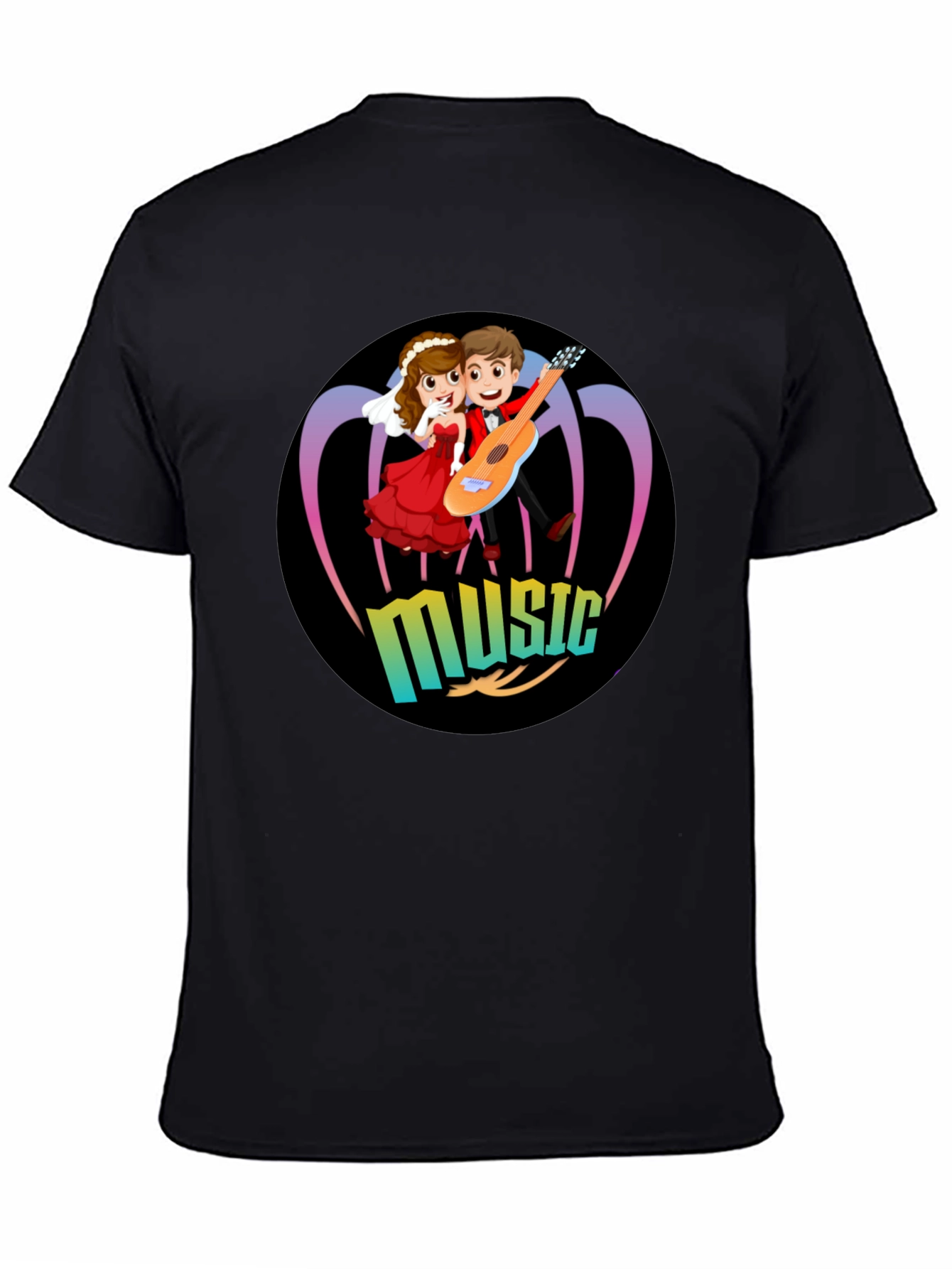 Black Cartoon Music Couple Black T-Shirt view 4