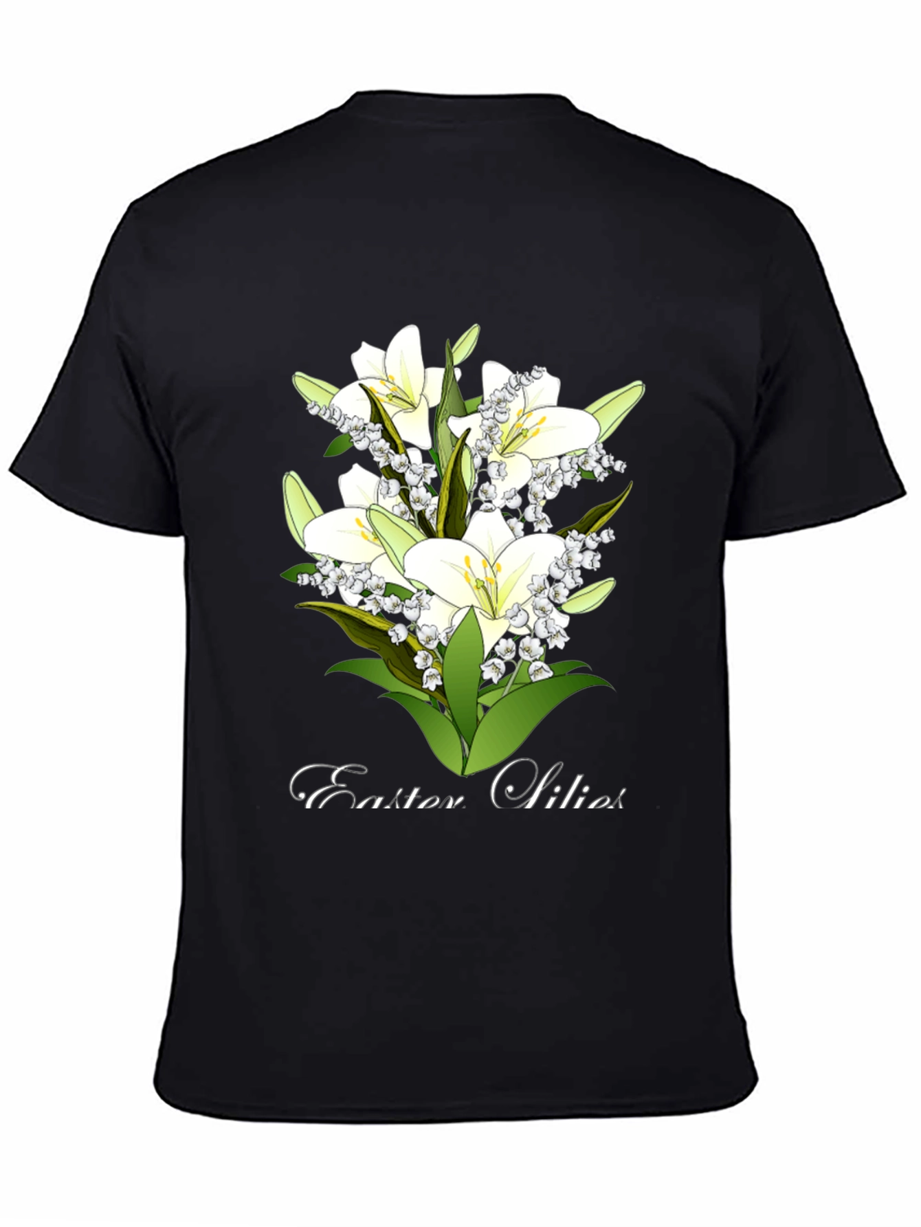 Black Easter Lilies T-Shirt - Floral Spring Design view 4