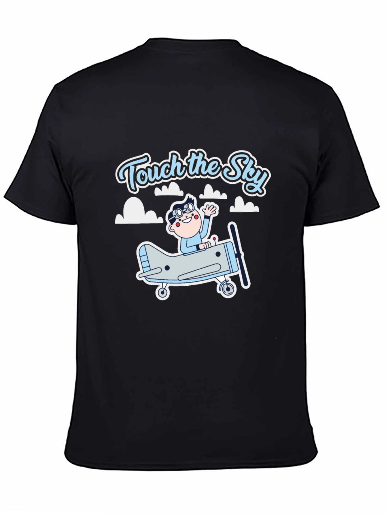 Black Touch the Sky T-Shirt - Airplane & Pilot Design view 4