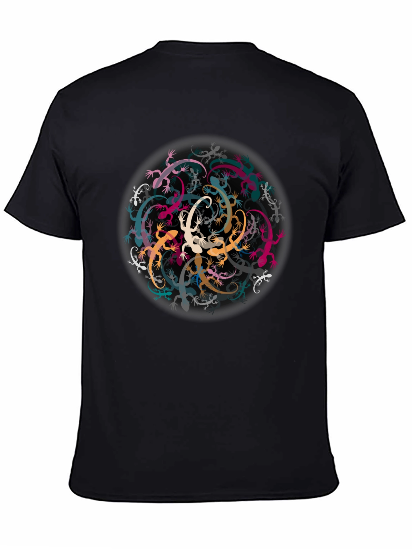 Black Lizard Mandala Black Tee - Unique Graphic T-Shirt view 4