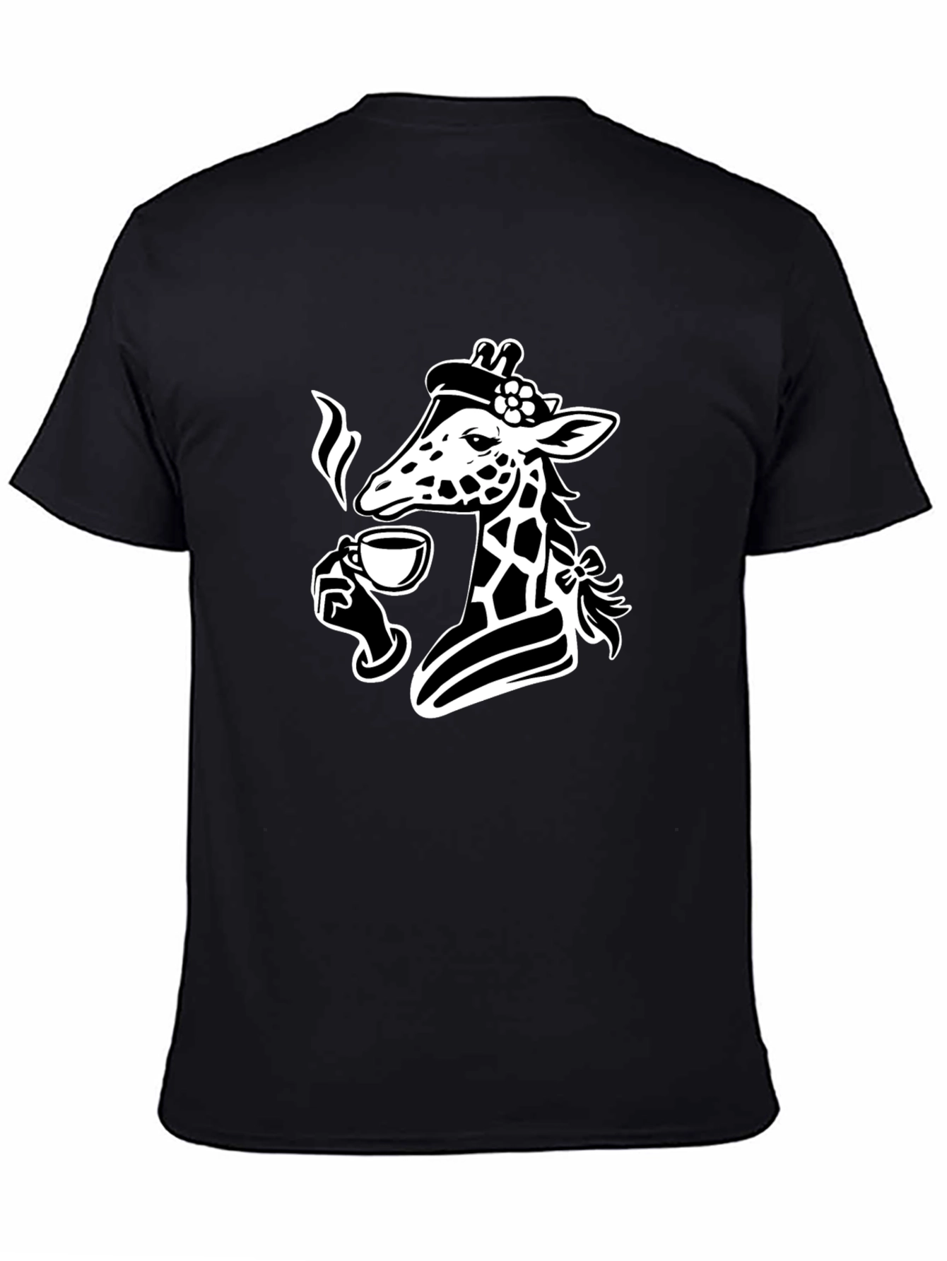 Black Giraffe Sipping Tea Black T-Shirt - Unique Graphic Tee view 4