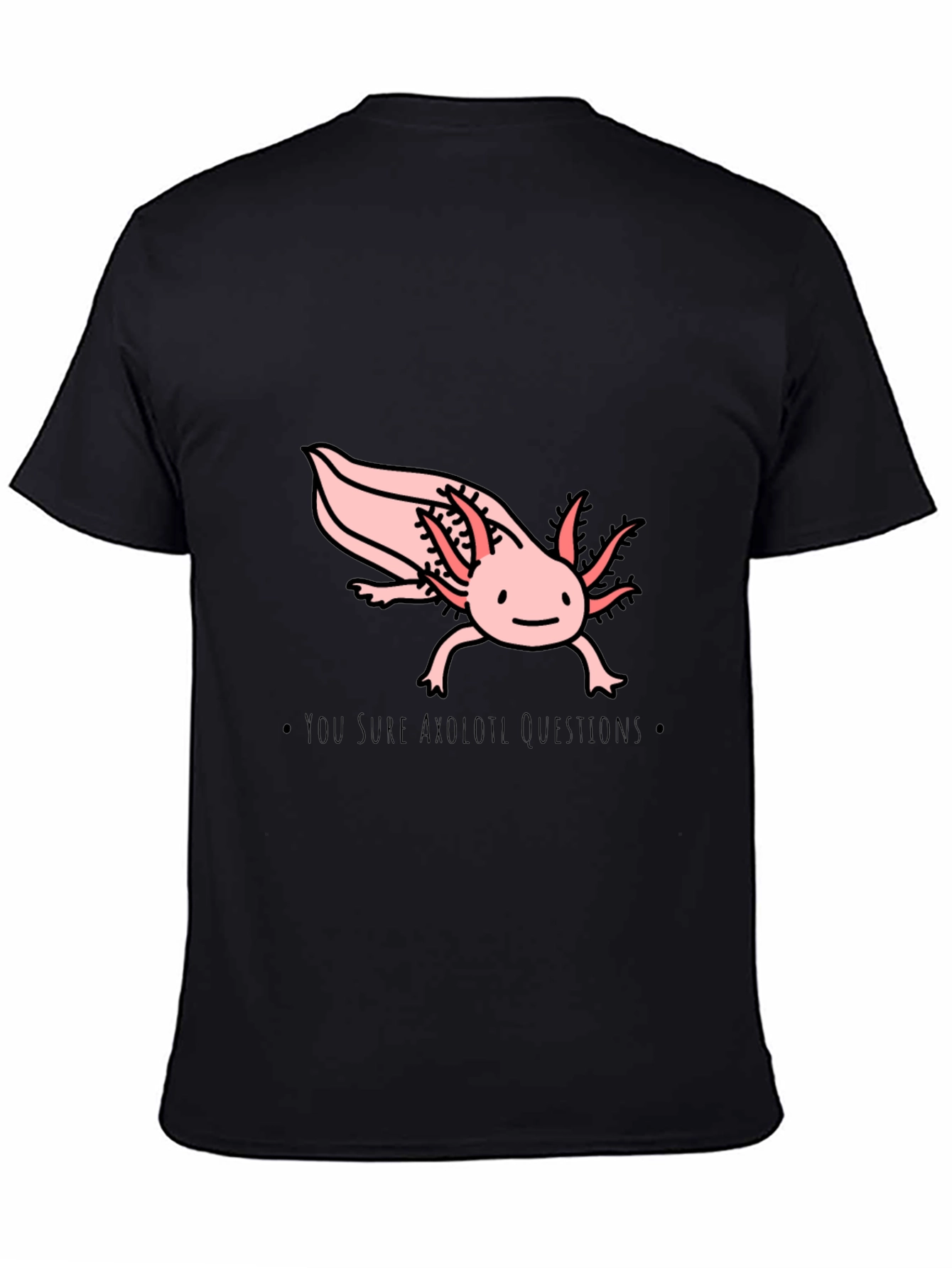 Black Axolotl Questions T-Shirt - Black Cotton Crew Neck view 4