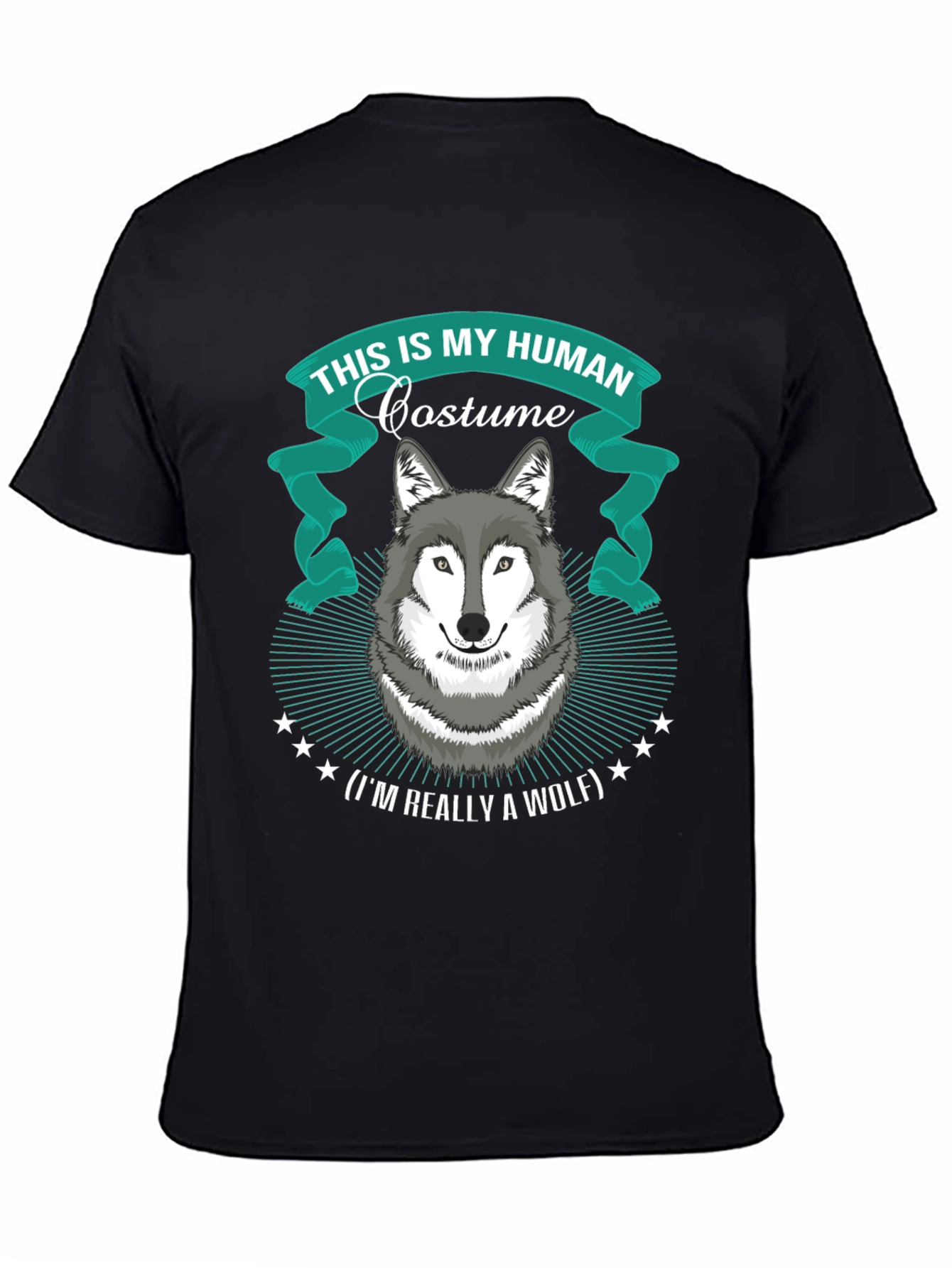 Black Human Costume Wolf T-Shirt Funny Halloween Apparel view 4