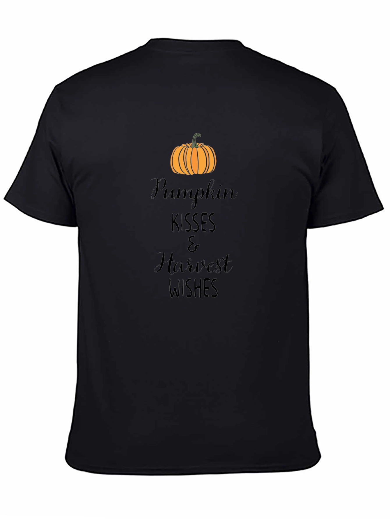Black Pumpkin Kisses Harvest Wishes Black T-Shirt view 4