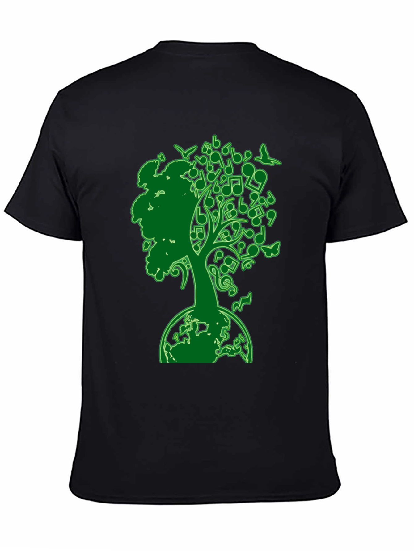 Black Musical Earth Tree Graphic T-Shirt - Nature & Music view 4