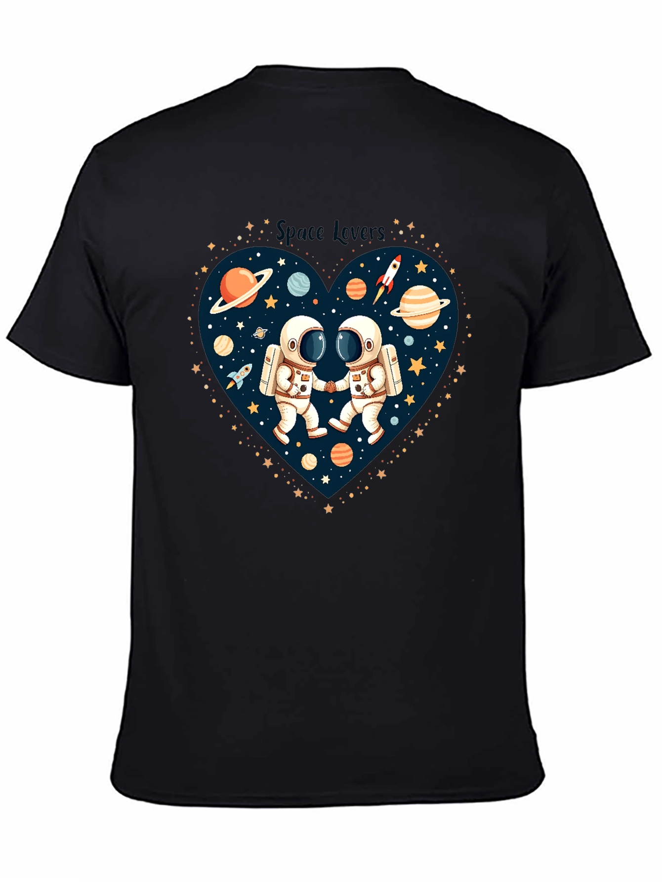 Black Space Lovers Graphic T-Shirt - Astronauts in Love! view 4