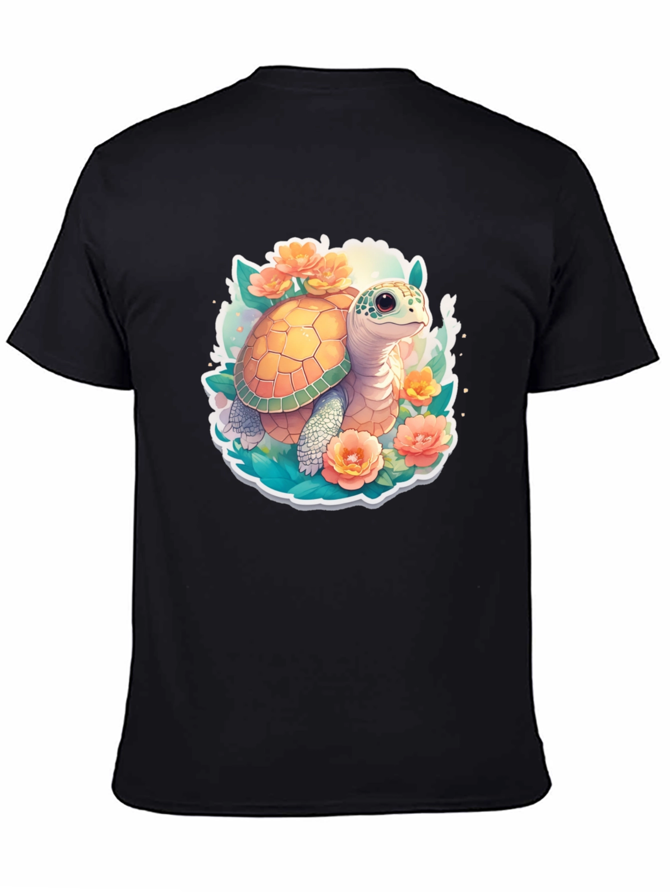 Black Turtle & Floral Graphic T-Shirt view 4