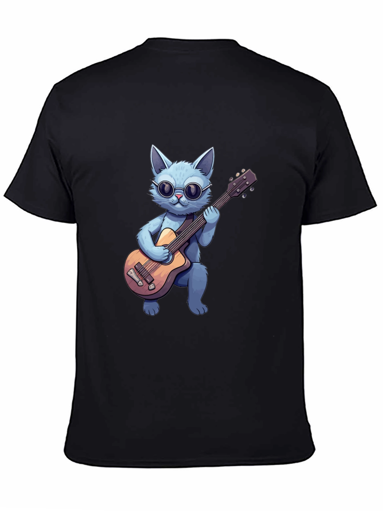 Black Cool Cat Guitarist T-Shirt view 4