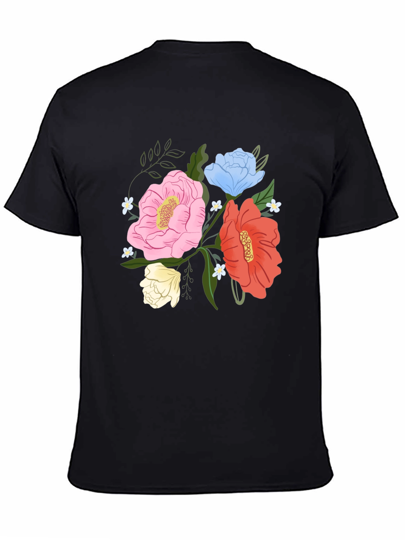 Black Floral Graphic Men's Black T-Shirt view 4