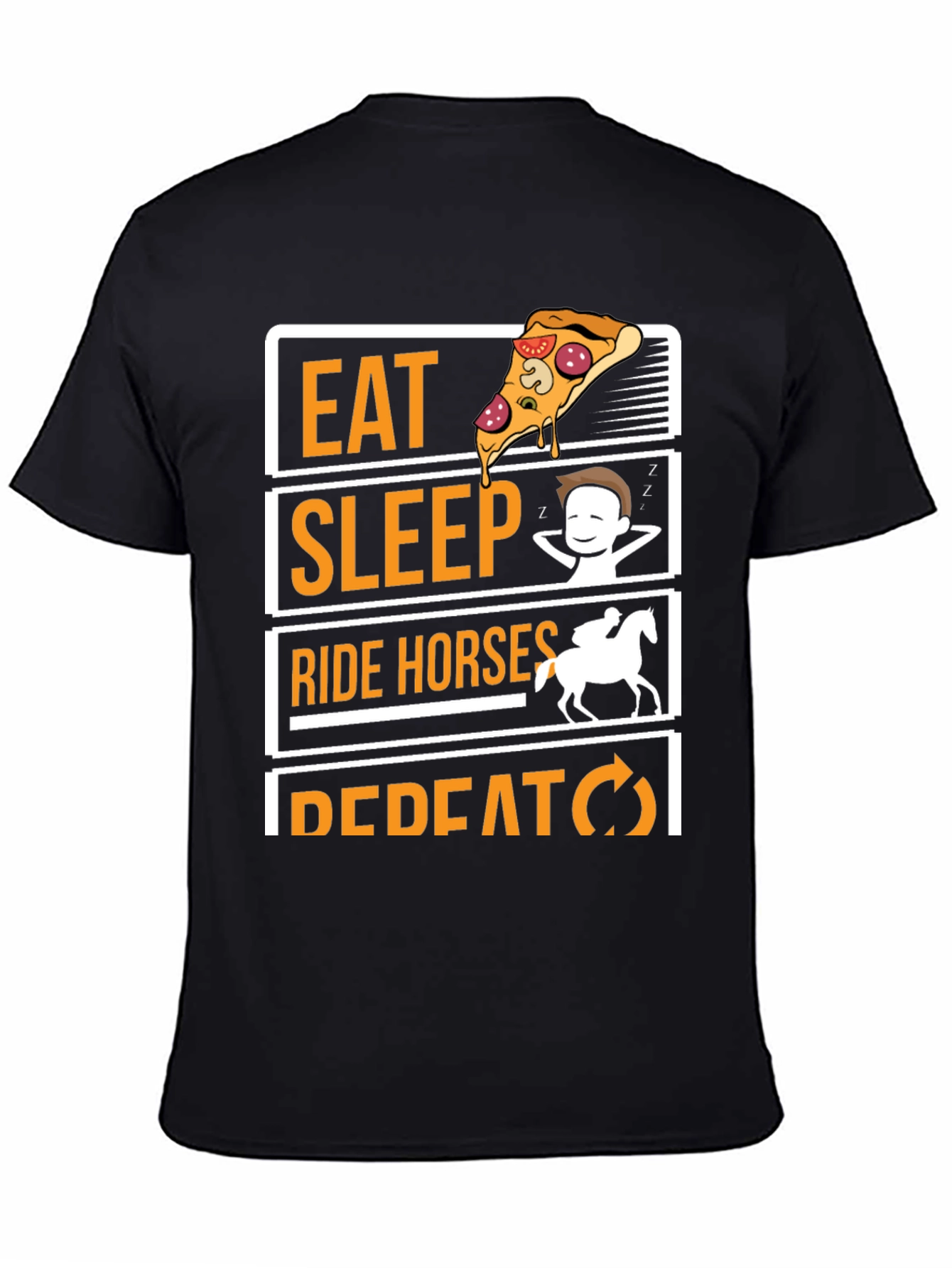 Black Eat Sleep Ride Horses Repeat Graphic Tee view 4