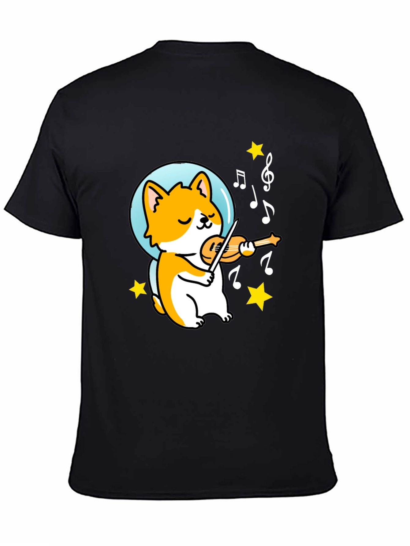 Black Musical Corgi Graphic Tee - Black Cotton T-Shirt view 4