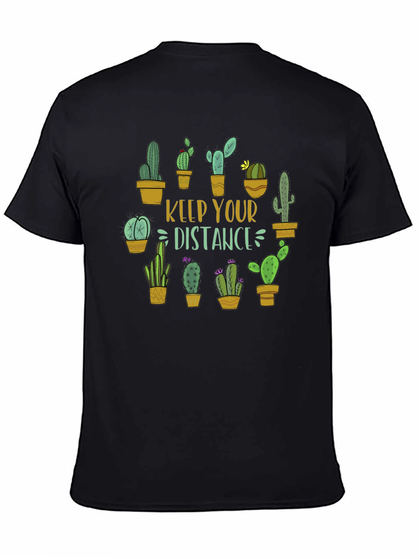 Black Keep Your Distance Cactus Graphic Tee view 4