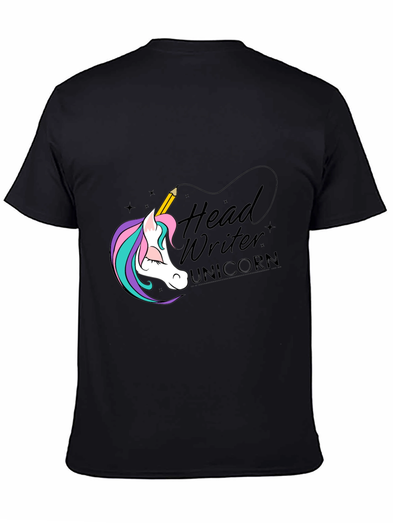 Black Head Writer Unicorn Graphic Tee - Black view 4