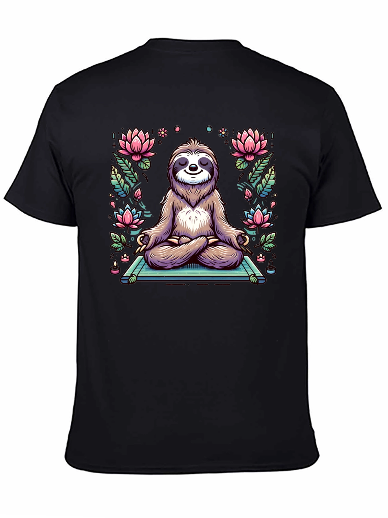 Black Zen Sloth T-Shirt - Meditating Animal Tee view 4