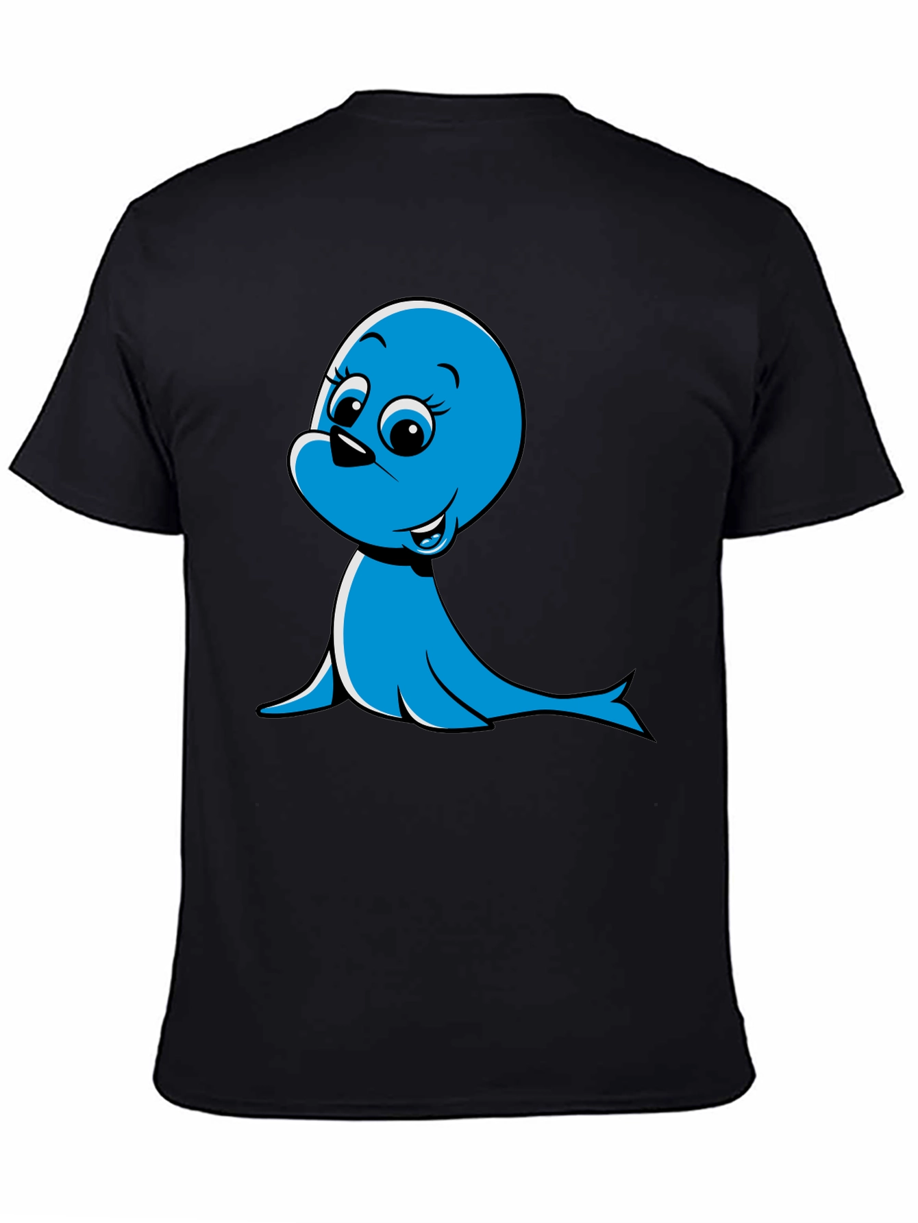 Black Blue Cartoon Seal Graphic T-Shirt view 4