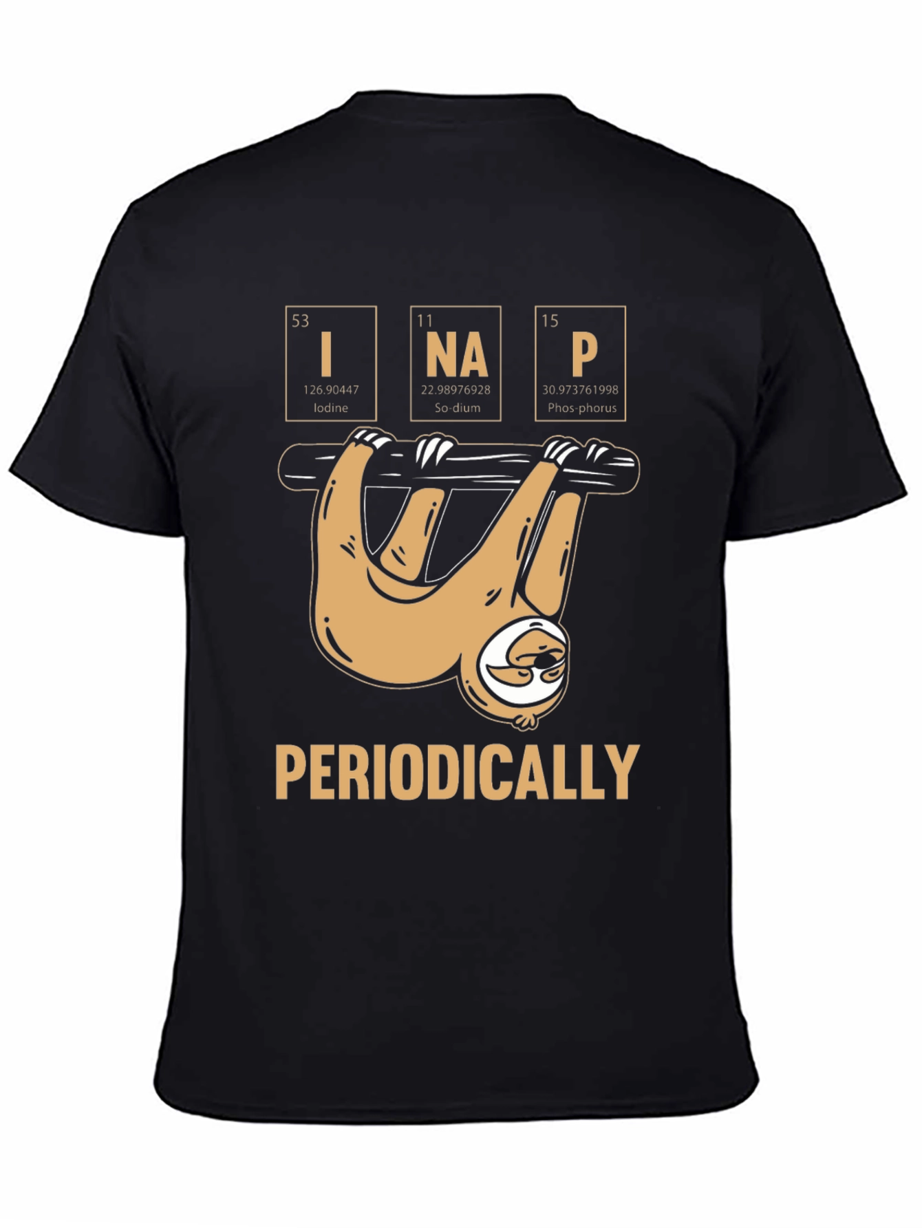 Black Periodically Sloth Funny T-Shirt view 4