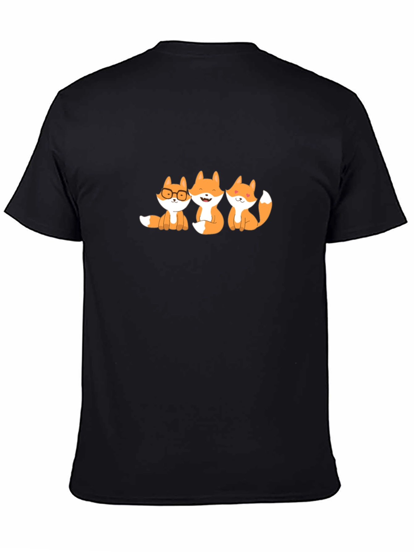 Black Cute Foxes Graphic Tee - Black Cotton Blend view 4