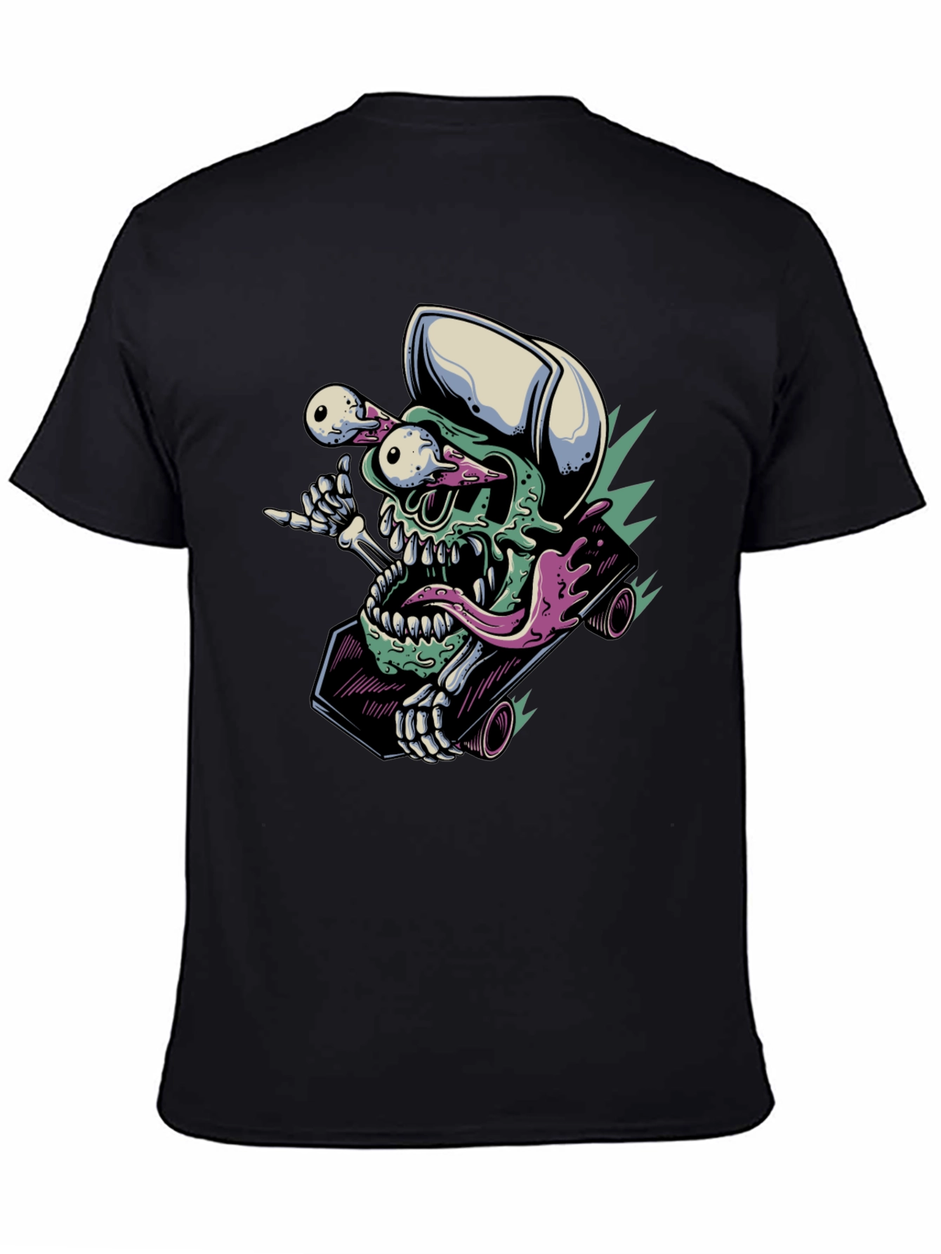 Black Skateboarding Skull T-Shirt - Unique Graphic Tee view 4