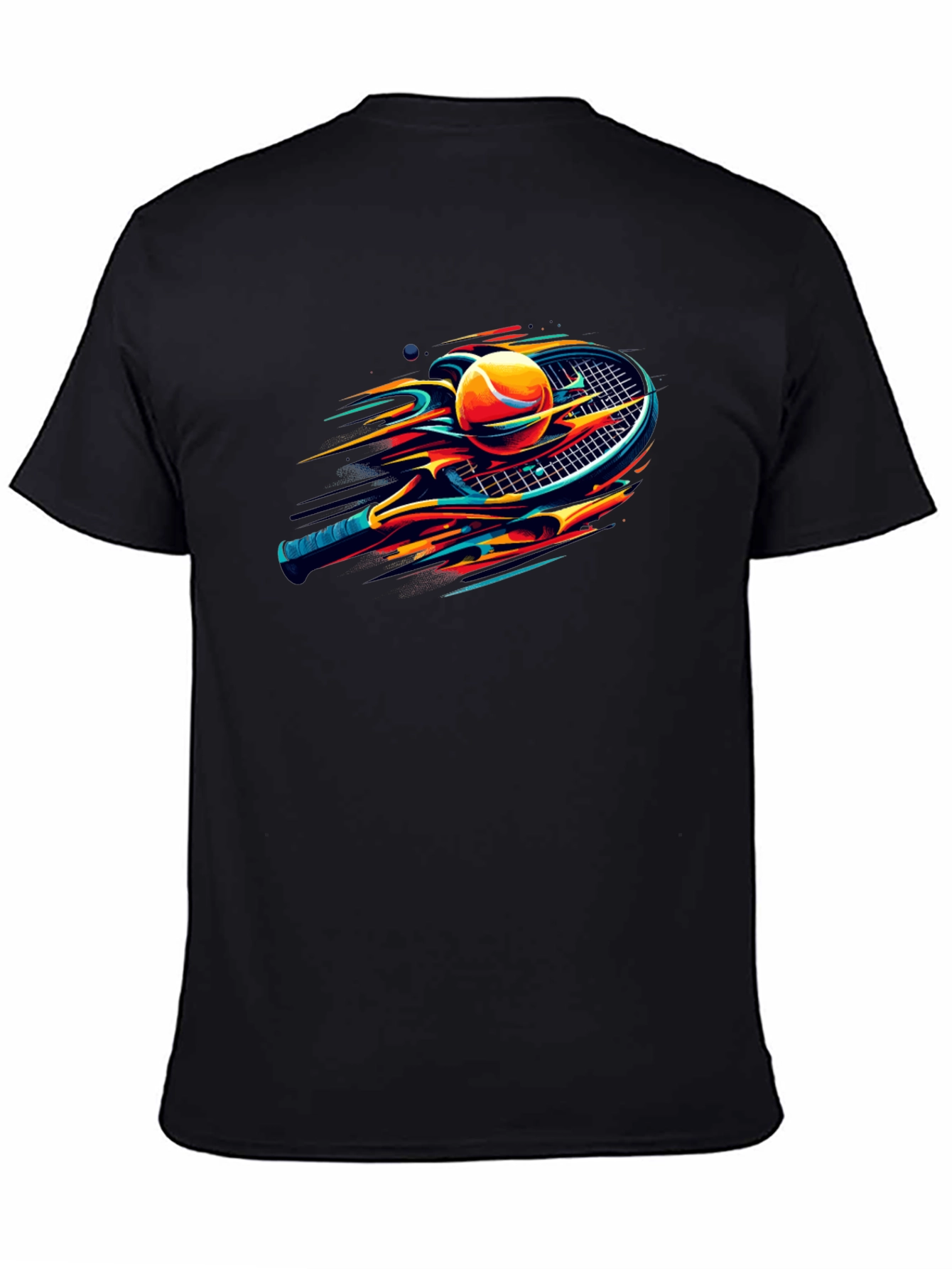 Black Tennis Racket & Ball Graphic Tee - Sporty Stylish Design view 4