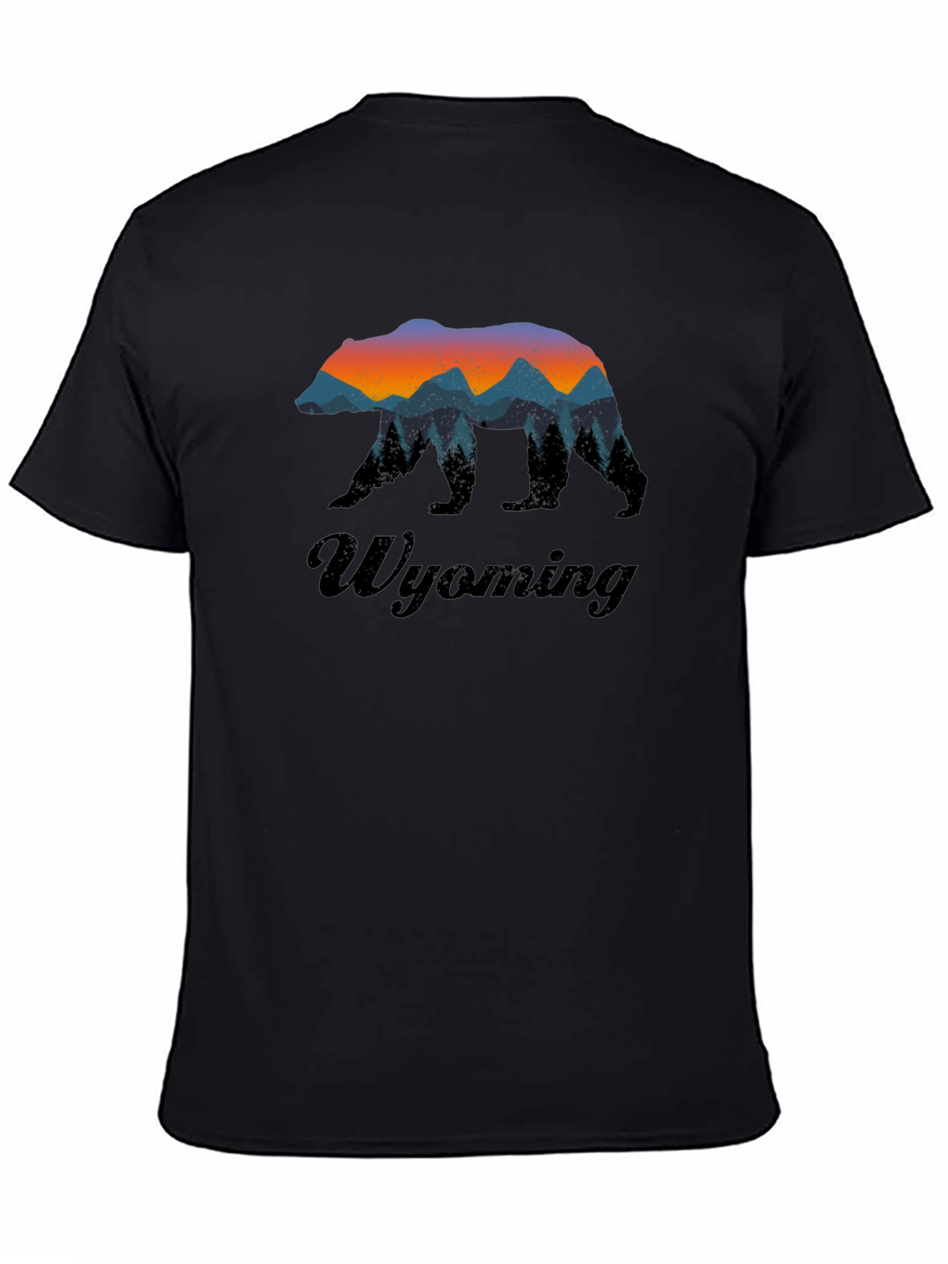Black Wyoming Bear Silhouette Men's Black Graphic T-Shirt view 4