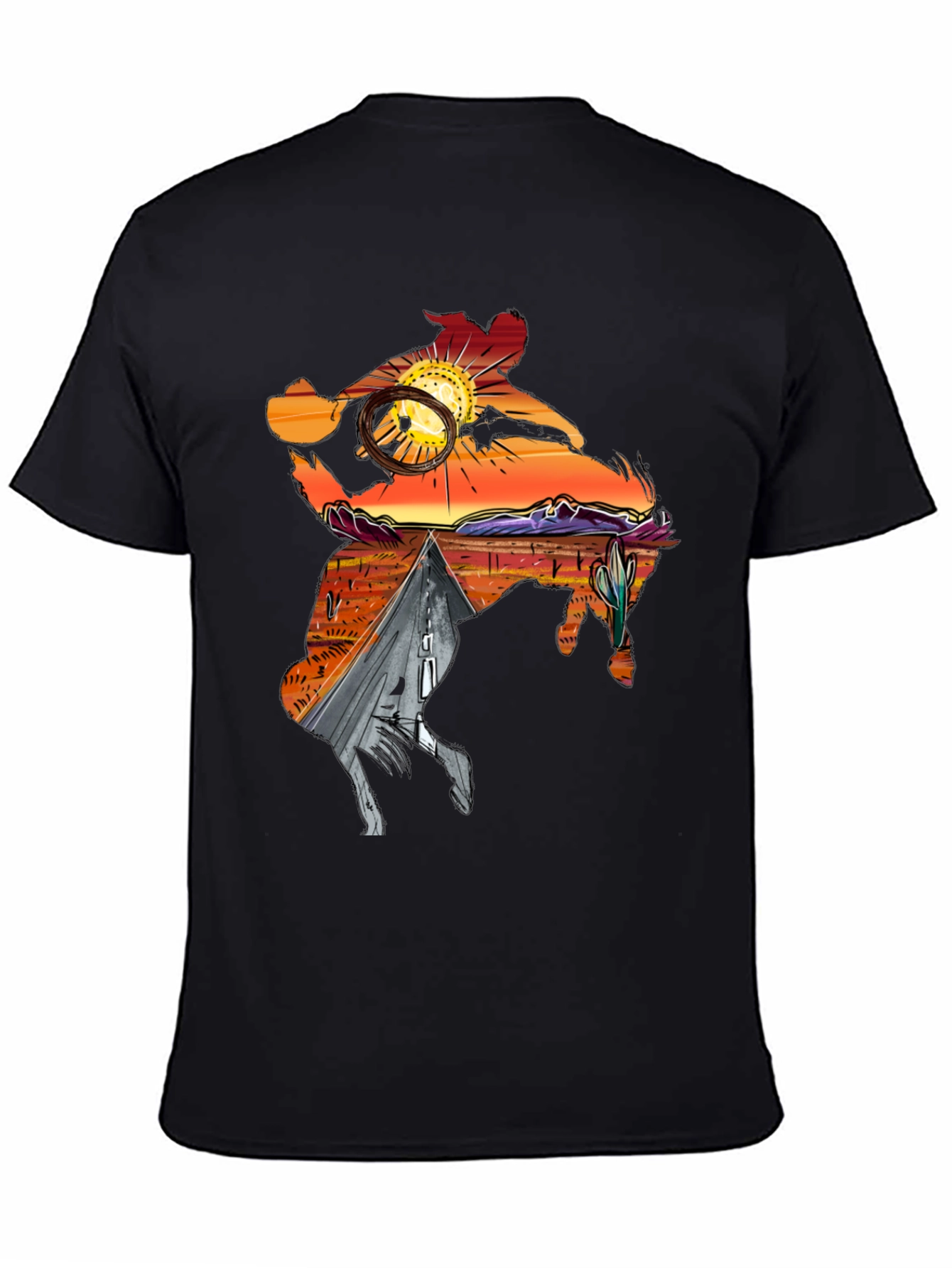 Black Western Desert Sunset Graphic Tee view 4