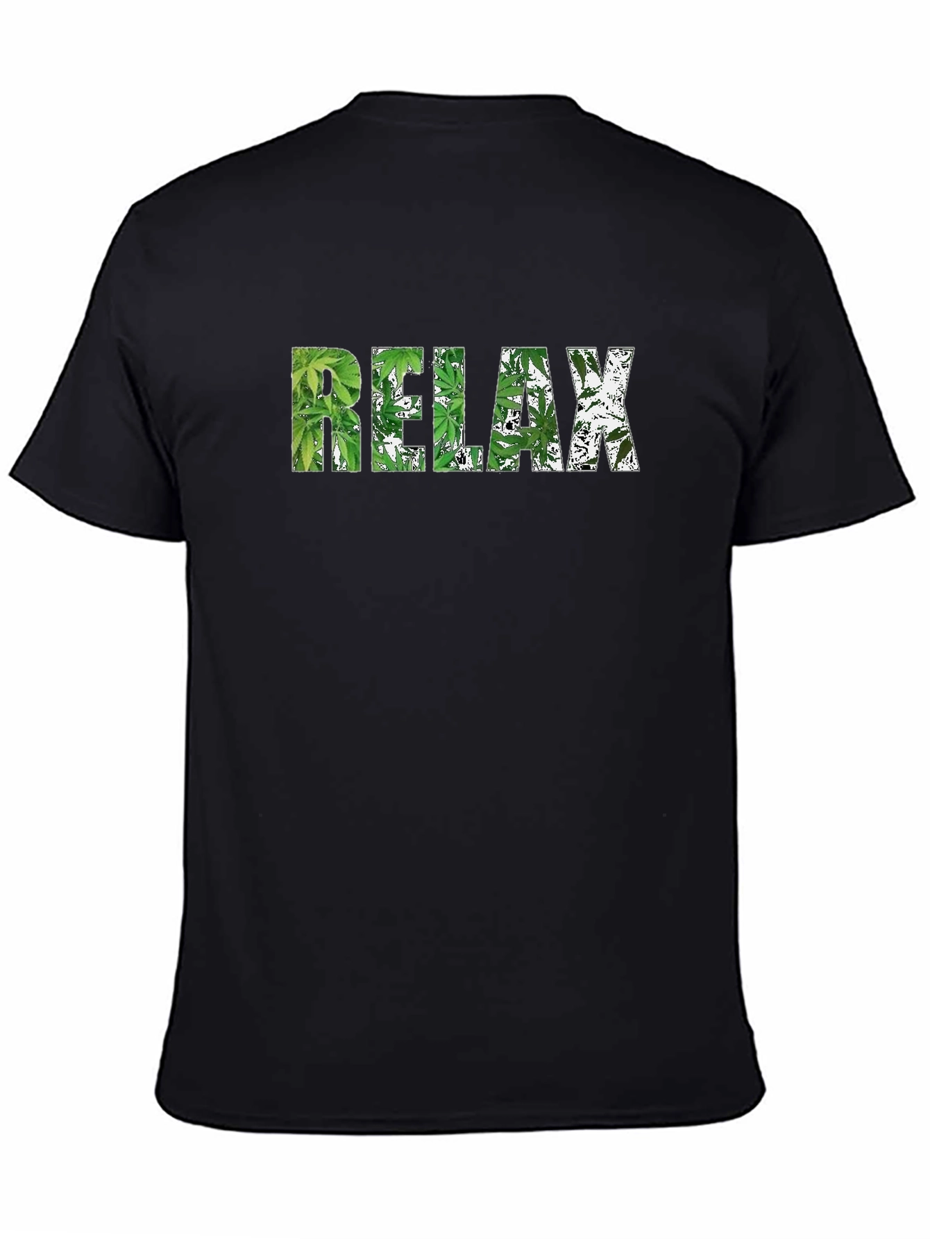 Black Relax Marijuana Leaf Graphic Black T-Shirt view 4