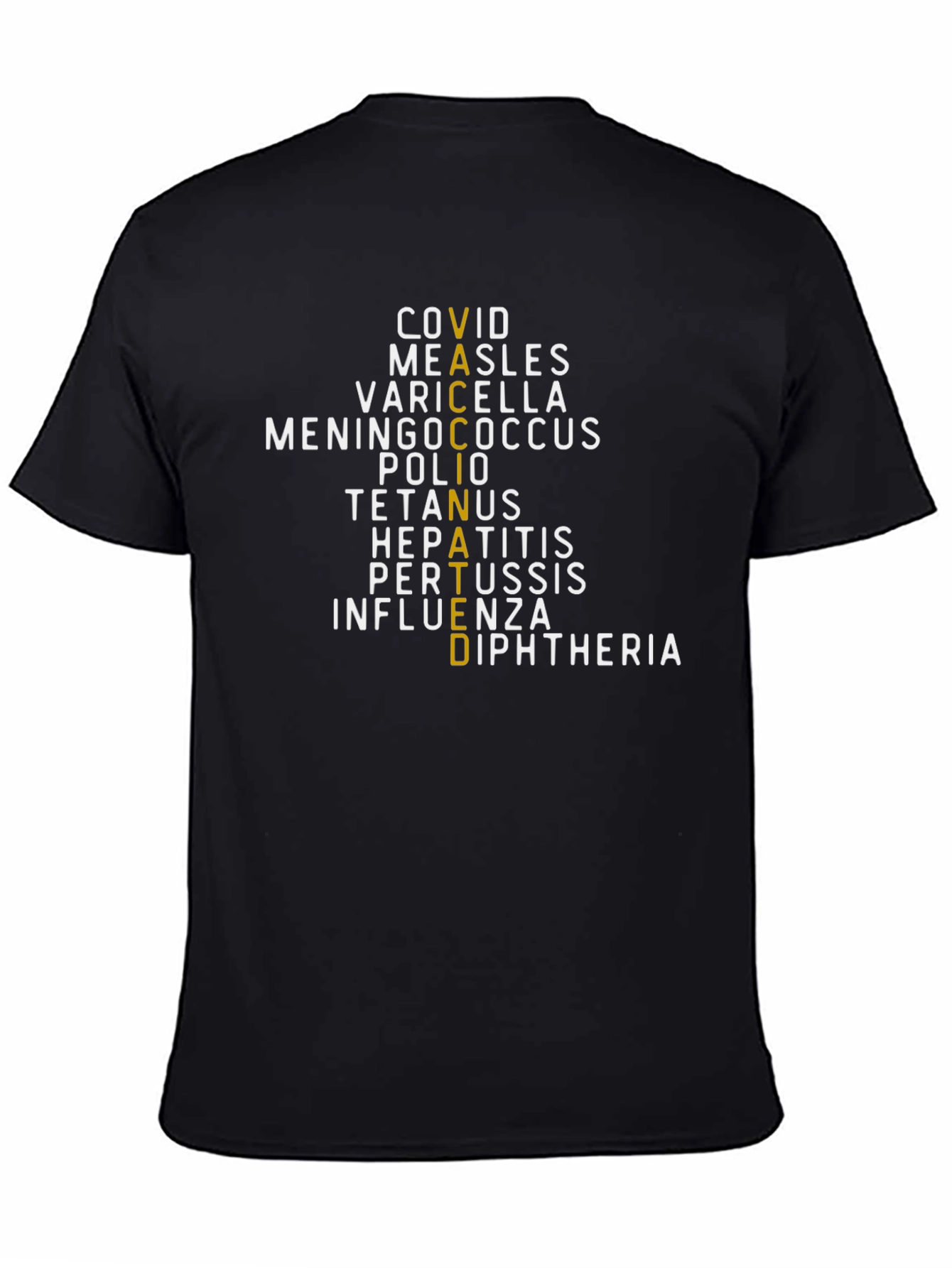 Black Vaccinated Diseases T-Shirt - Black view 4