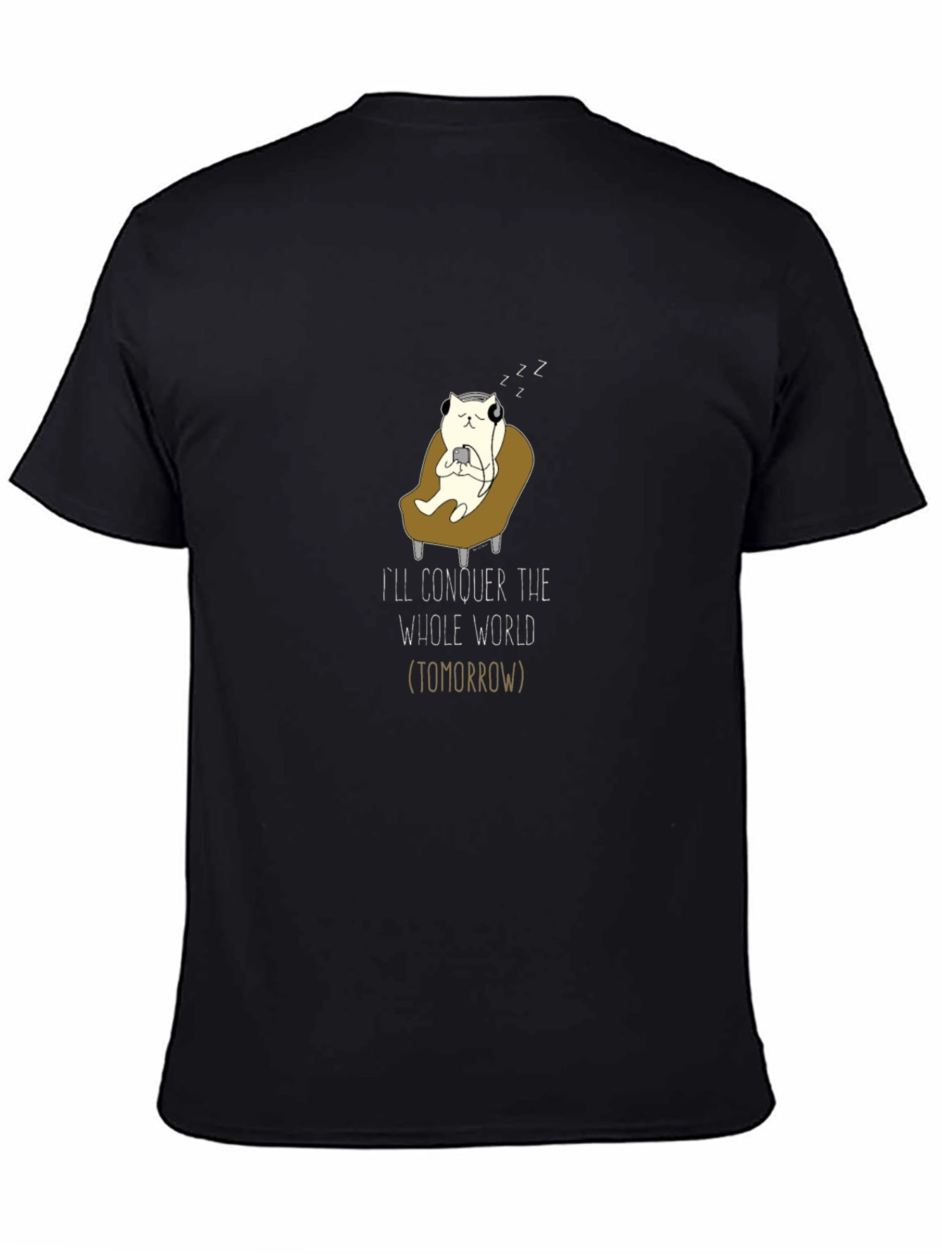 Black Conquer Tomorrow T-Shirt - Lazy Cat Gamer Design view 4