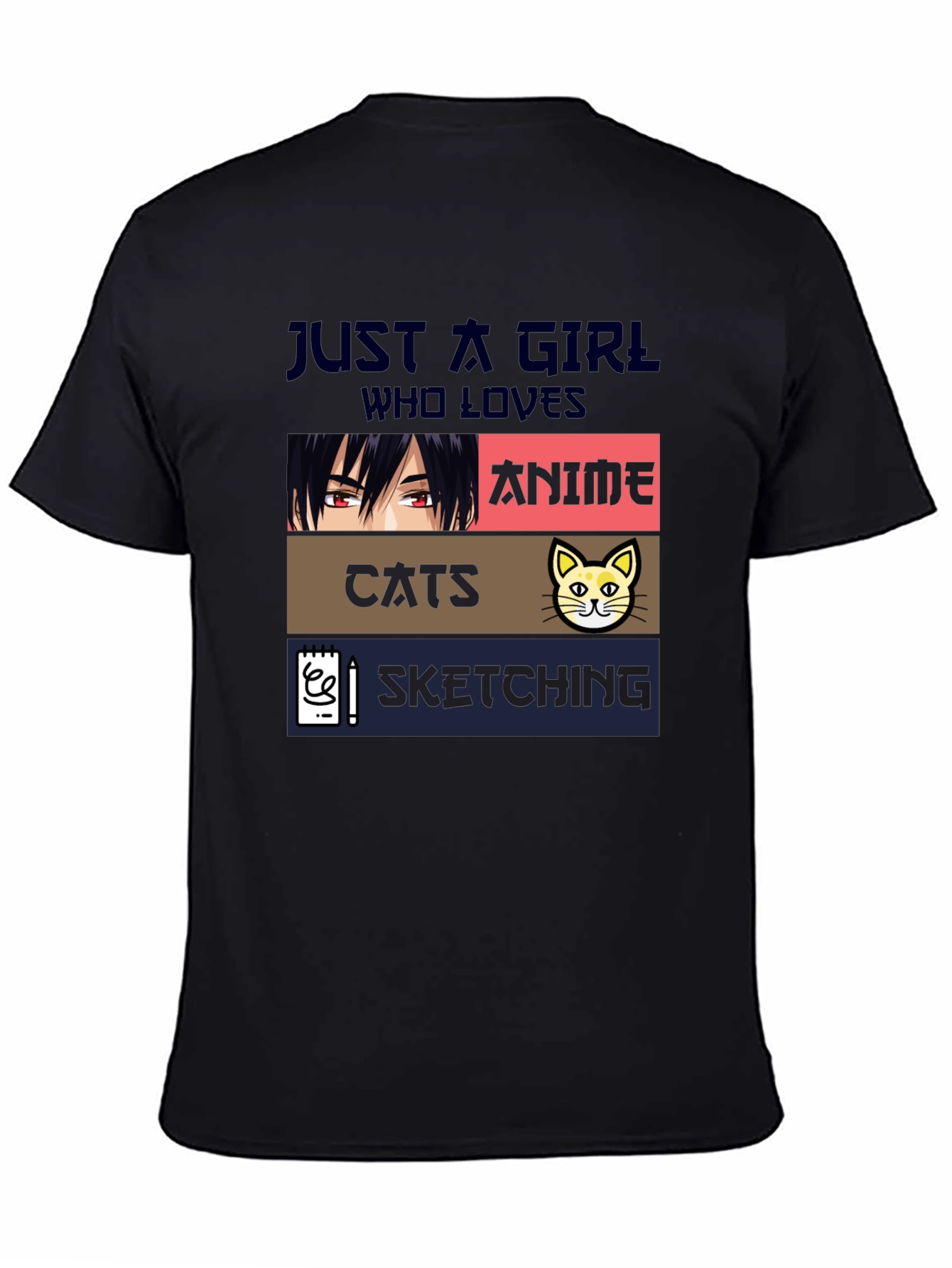 Black Anime Cats Sketching Girl's T-Shirt view 4