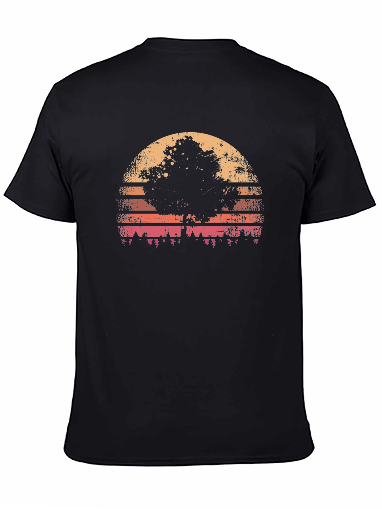 Black Retro Sunset Tree Graphic Tee view 4