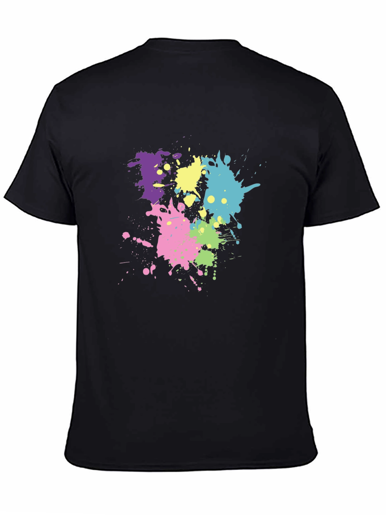 Black Men's Black T-Shirt with Colorful Paint Splatter Design view 4